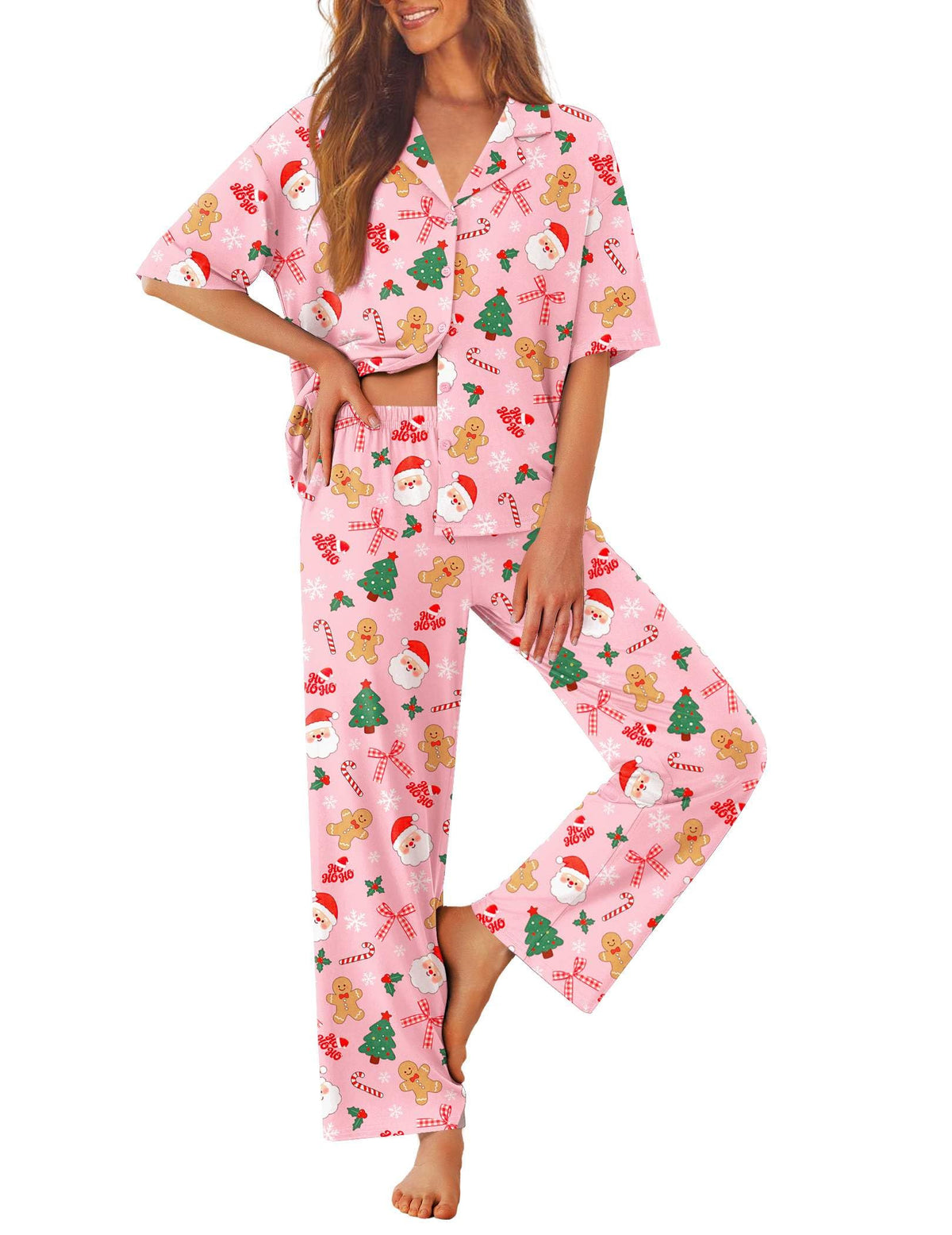 Ekouaer Women Pajamas Set Button Down Sleepwear Short Sleeve Pjs Long Pants
