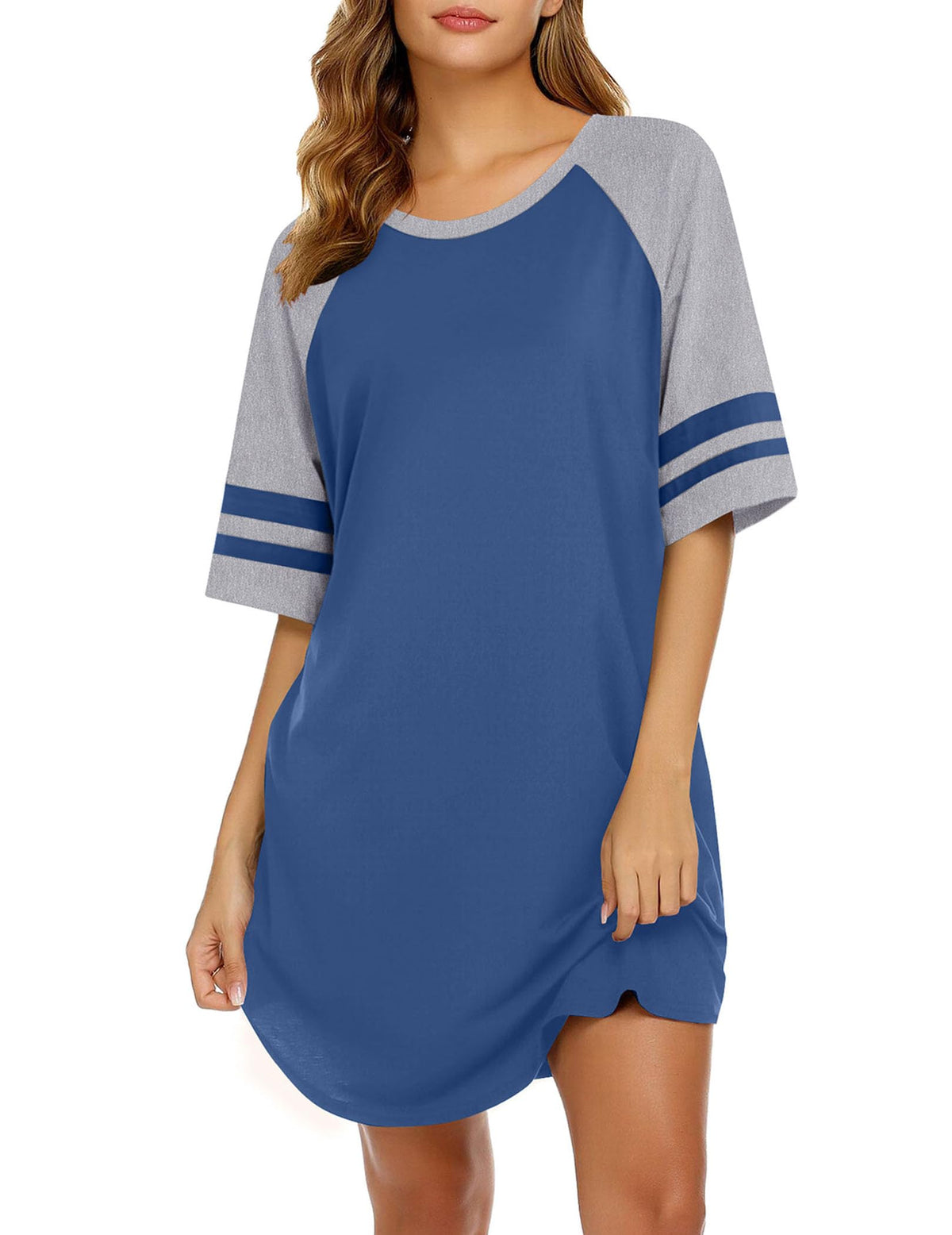 Ekouaer Cotton Nightgowns for Women Color Block Short Sleeve Sleep Shirts