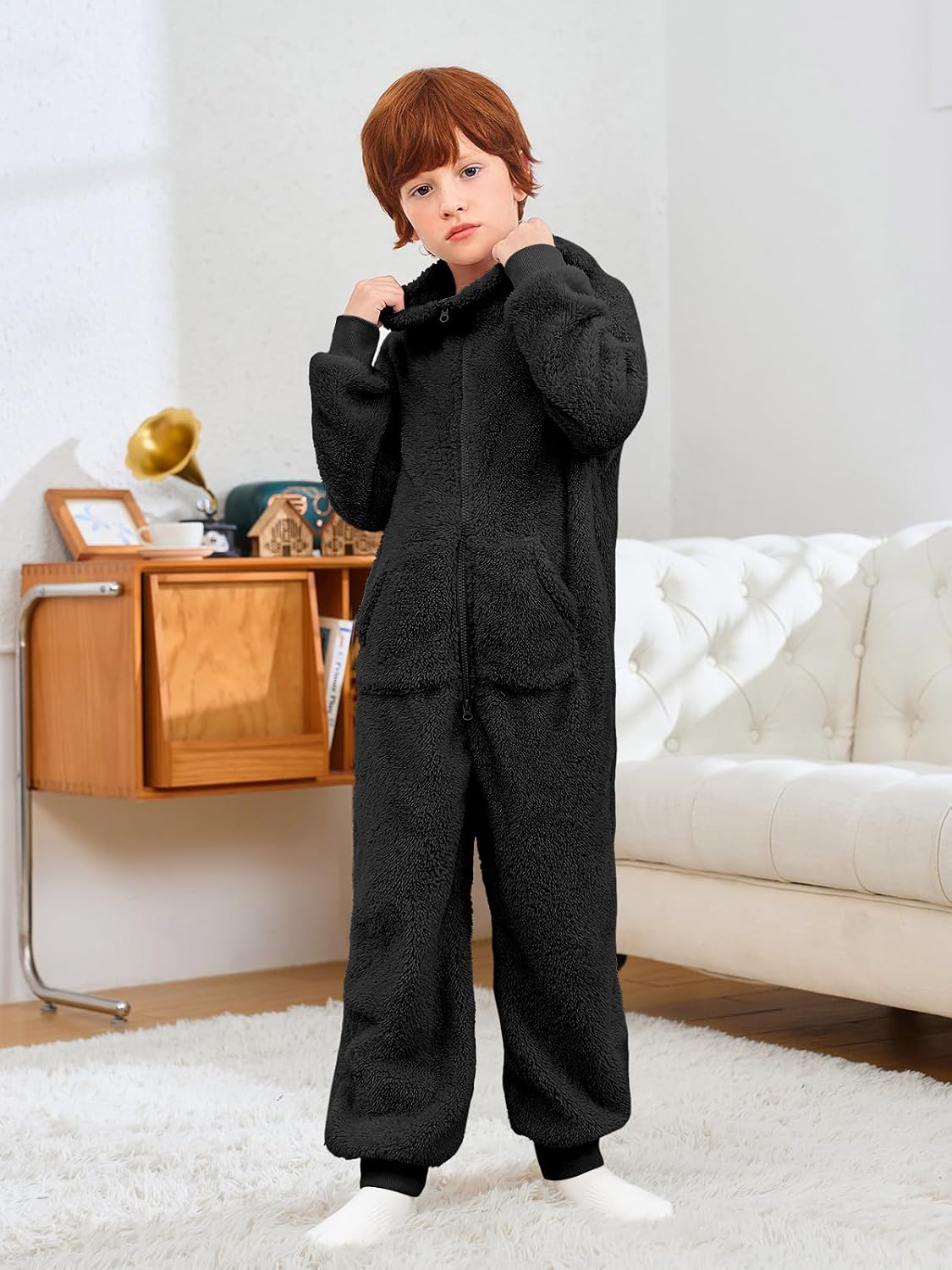 rrhss Boys Fleece Hooded Onesie Pajamas Kid Long Sleeve One Piece Sleepwear