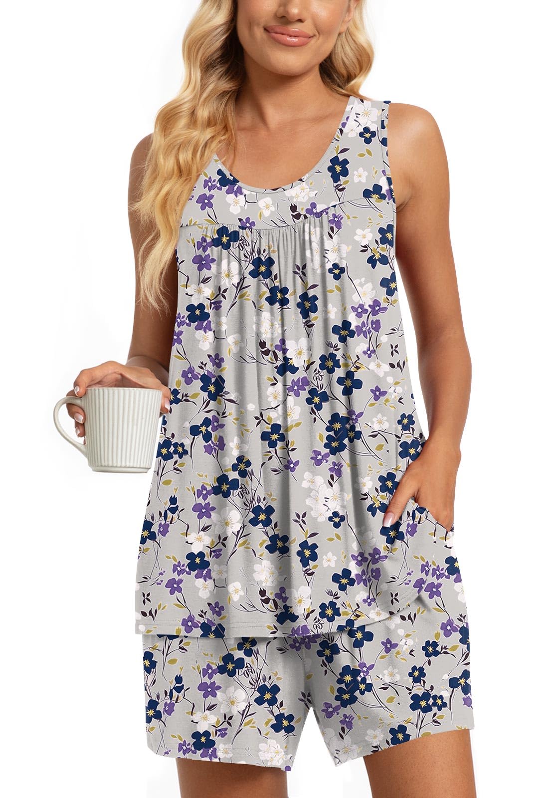 TAOHUADAO 2 Piece Women's Sleeveless Pajama Sets, Lounge Sleepwear Ladies Pjs Sets with Pockets