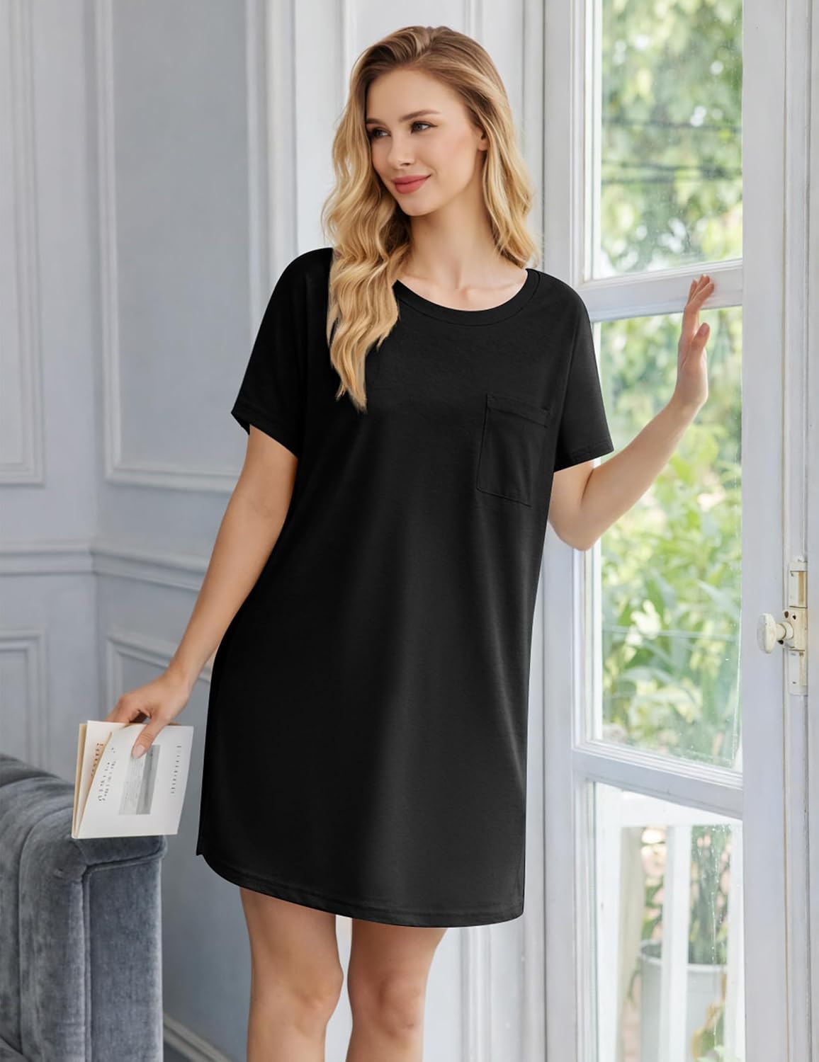 Ekouaer 2 Pack Nightgowns for Women Bamboo Viscose Short Sleeve Sleep Shirt