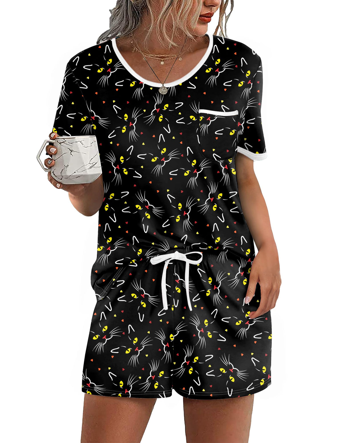Ekouaer Pajamas for Womens Set 2 Piece Soft Sleepwear, Chest Pocket