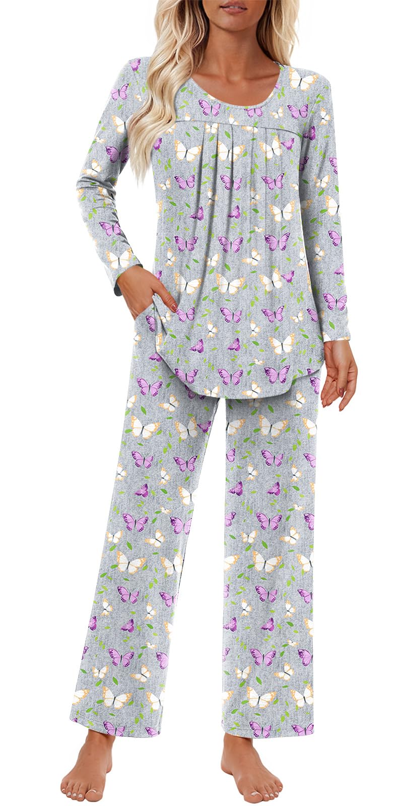 Findsweet Pajama Sets Women 2 Piece Long Sleeve Lounge Pj Sets Fall Outfits
