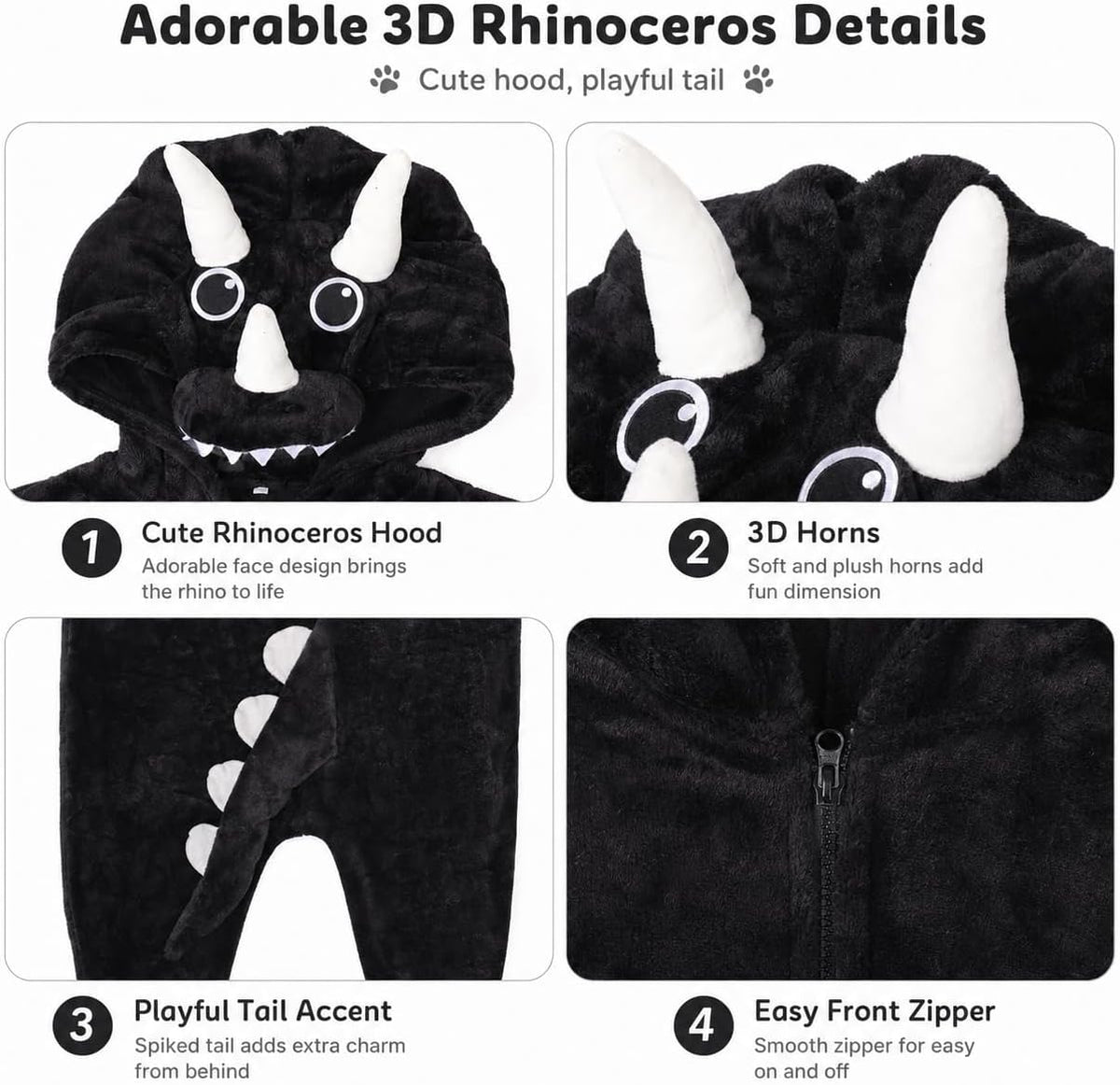 Adult Onesie, Animal Halloween Costume, Plush One Piece Pajamas with Hood