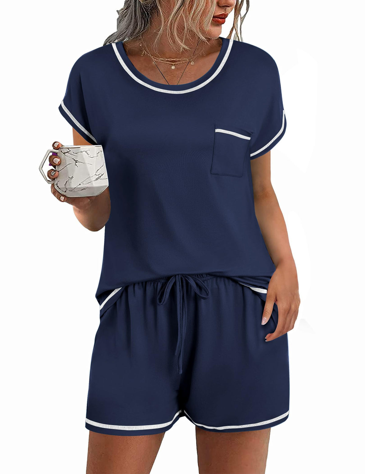 Ekouaer Womens Pajama Sets 2 Piece Pjs Short Sleeve Top and Shorts