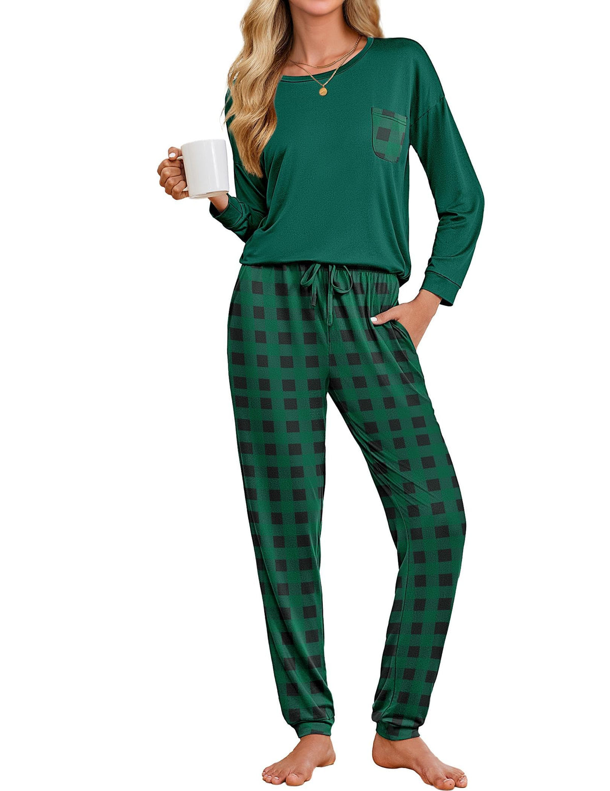Ekouaer Womens Pajama Sets Long Sleeve Pjs Lounge Sets Joggers with Pockets