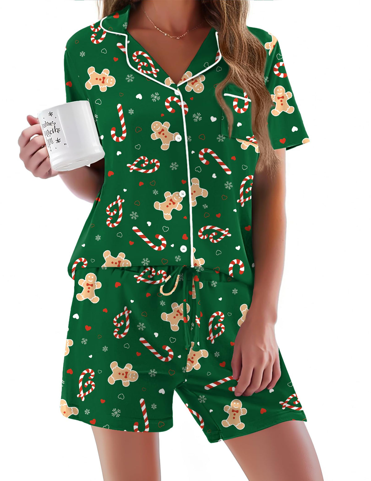 Ekouaer Pajamas Set for Women Short Sleeve Sleepwear Button Down Pj XS-XXXL