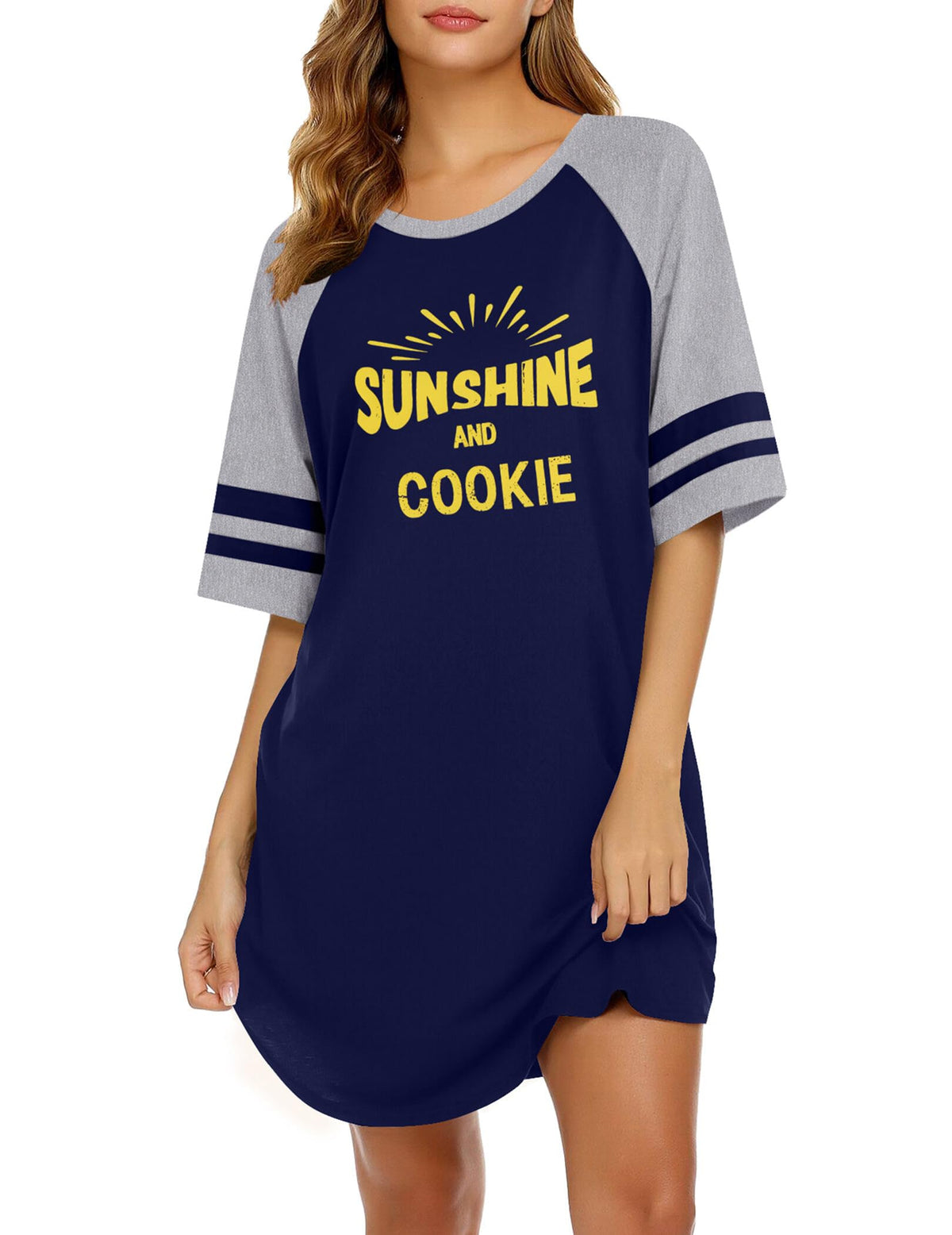 Ekouaer Cotton Nightgowns for Women Color Block Short Sleeve Sleep Shirts