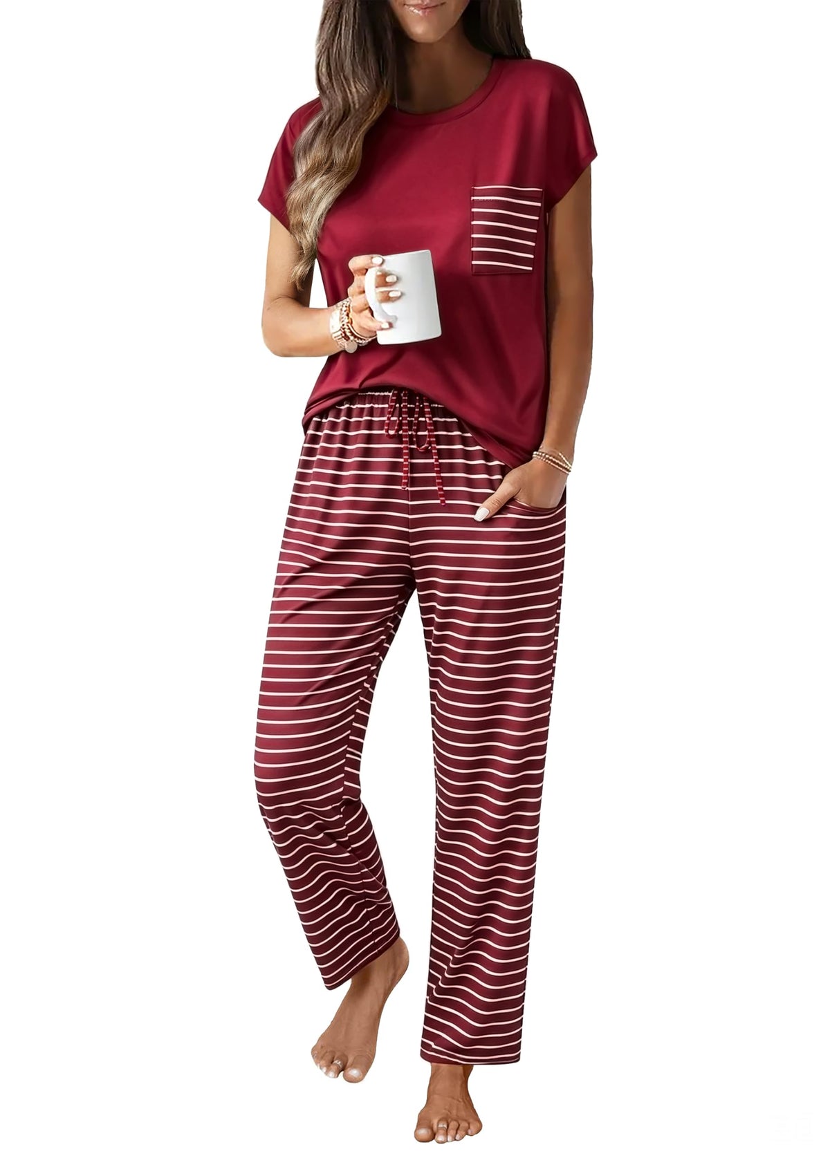 Ekouaer Womens Pajama Sets 2 Pcs Short Sleeve Lounge Set with Pockets