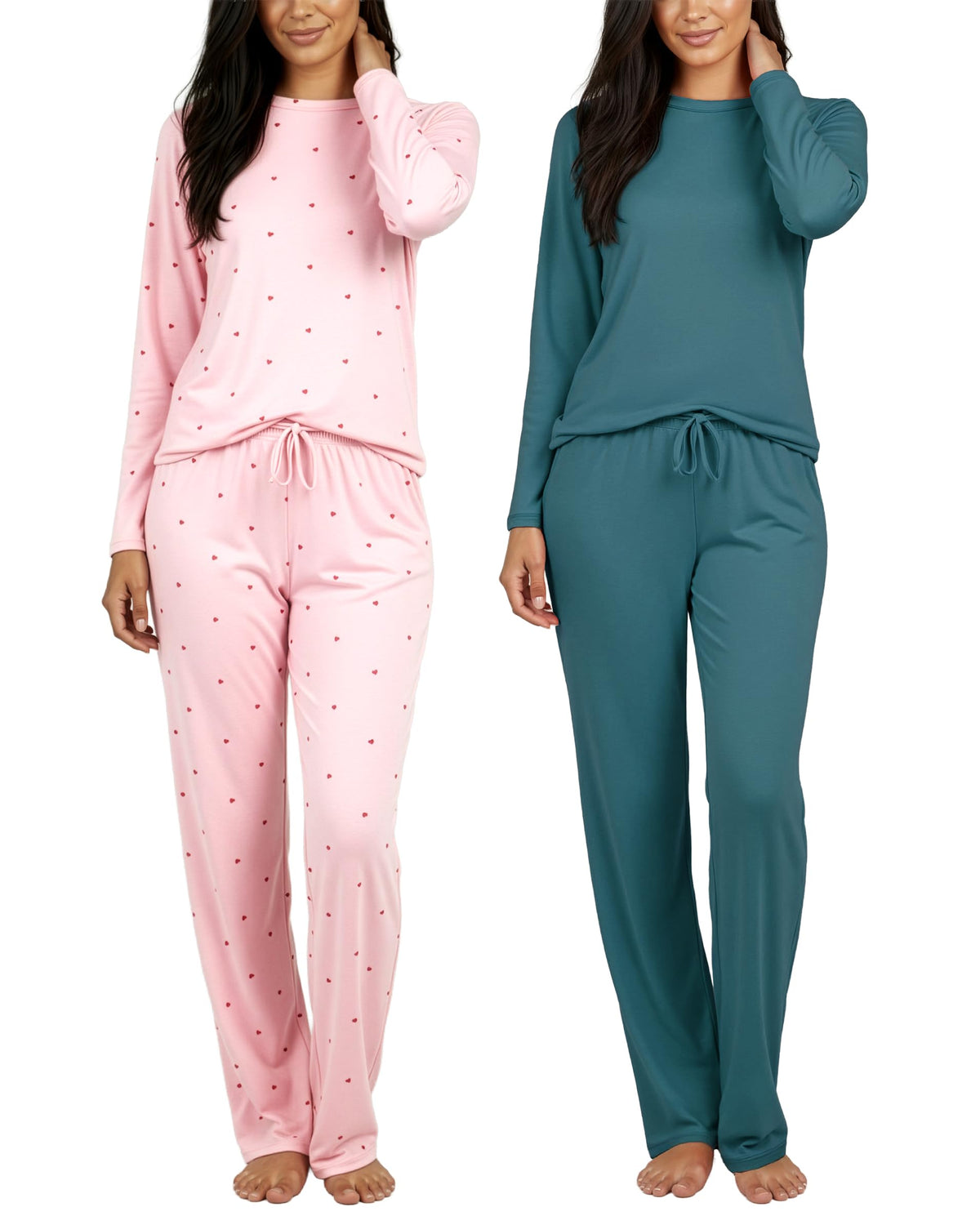 2 Pack Women's Pajama Sets Long Sleeve Sleepwear Comfy Cute Loungewear PJ