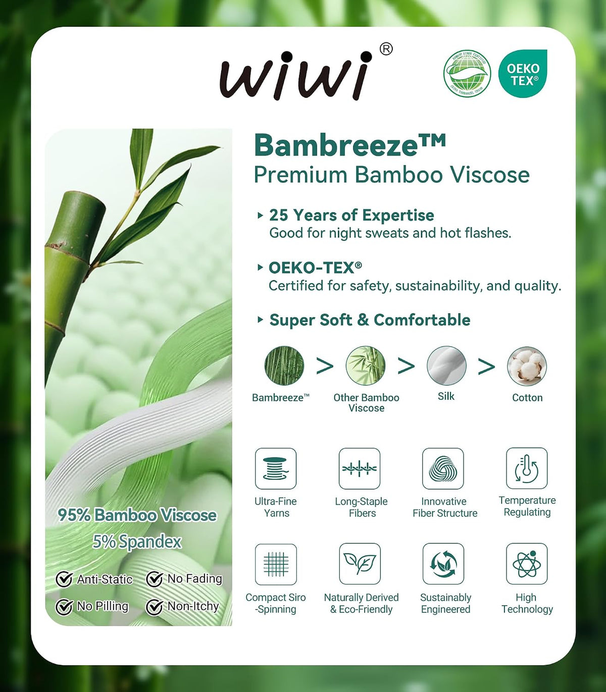 WiWi Bamboo Viscose Womens Pajamas Cooling Sleepwear for Hot Flashes S-4X