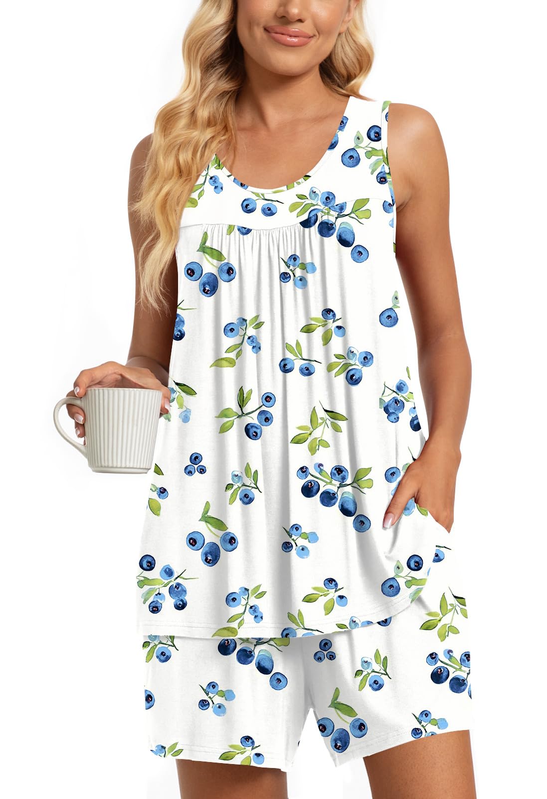 TAOHUADAO 2 Piece Women's Sleeveless Pajama Sets, Lounge Sleepwear Ladies Pjs Sets with Pockets