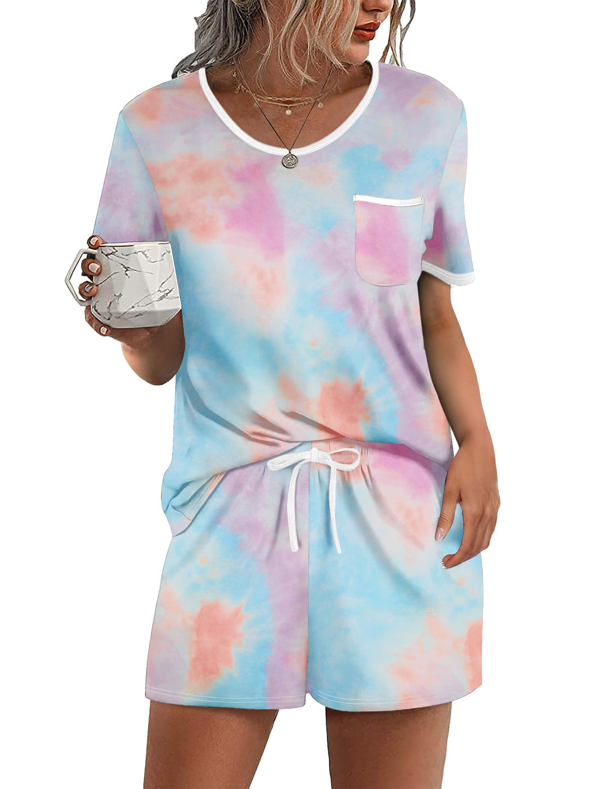 Ekouaer Pajamas for Womens Set 2 Piece Soft Sleepwear, Chest Pocket