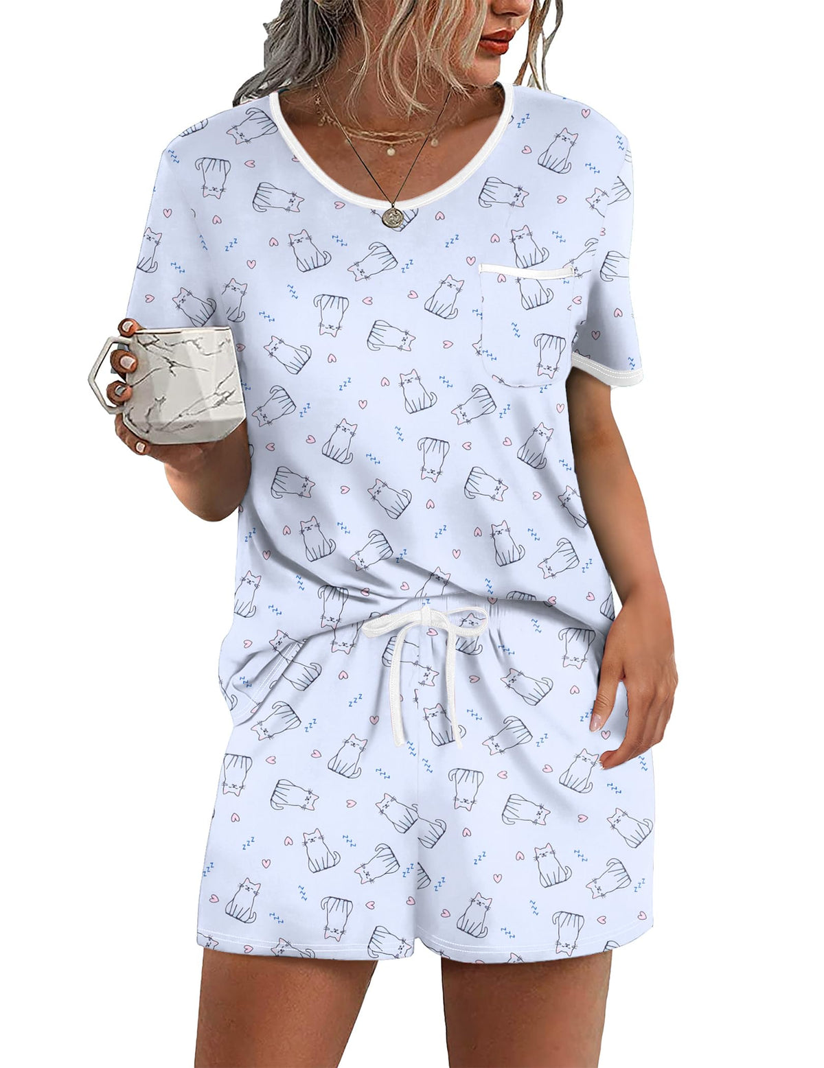 Ekouaer Pajamas for Womens Set 2 Piece Soft Sleepwear, Chest Pocket