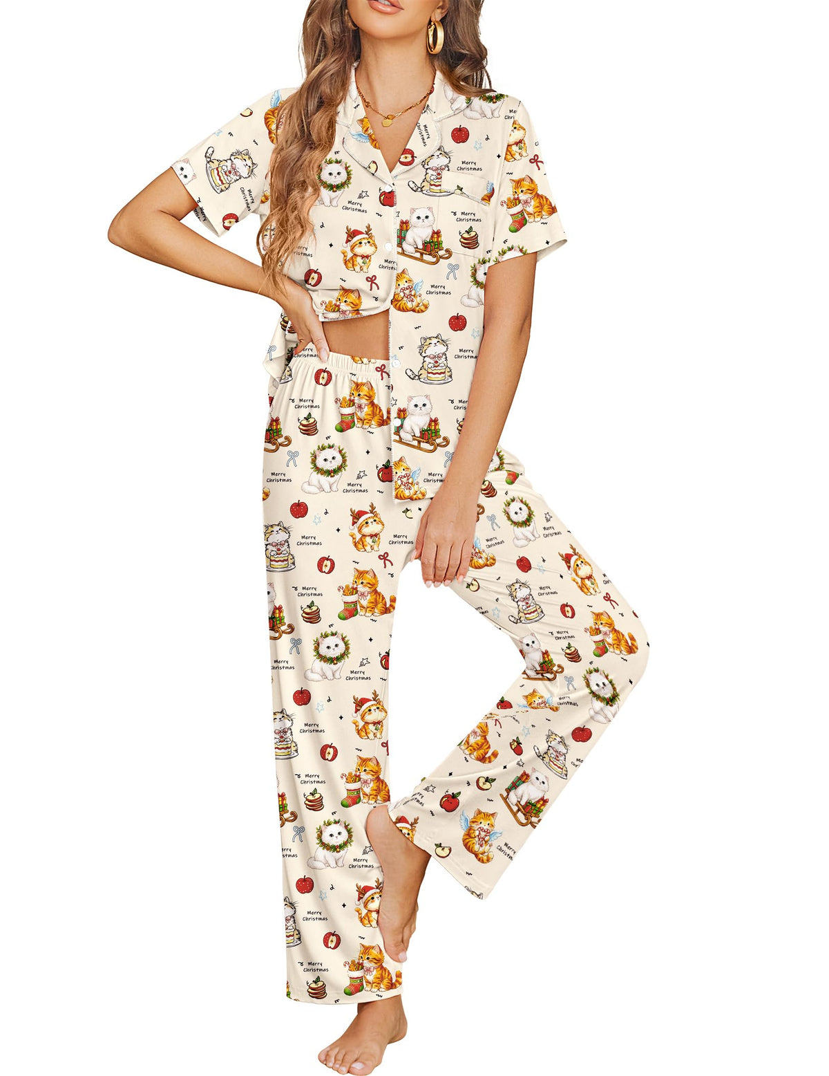 Ekouaer Womens Pajama Sets Button Down Lounge Sets 2 Piece Short Sleeve Pjs