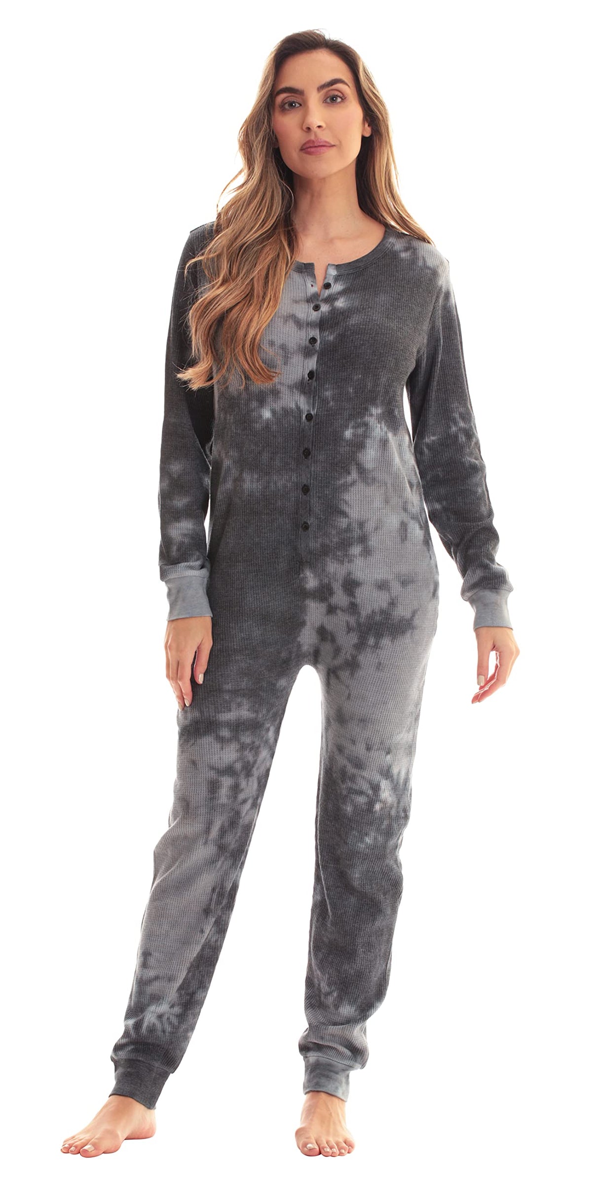 #followme Womens Henley Thermal Onesie Buffalo Plaid and Tie Dye