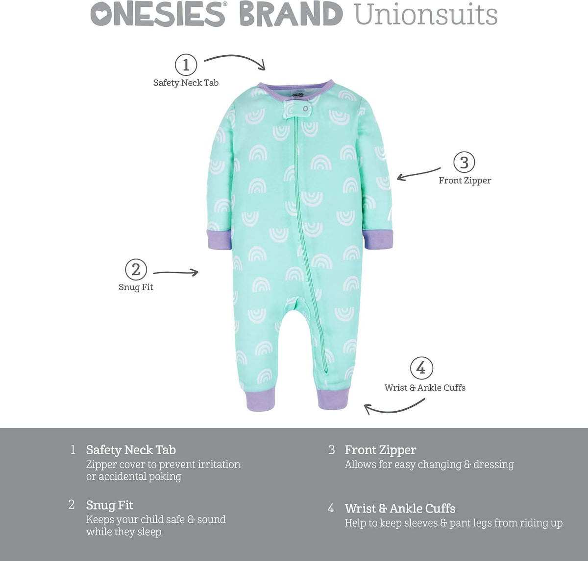 Onesies Brand Baby Girls 3-Pack Snug Fit One Piece Cotton Pajamas