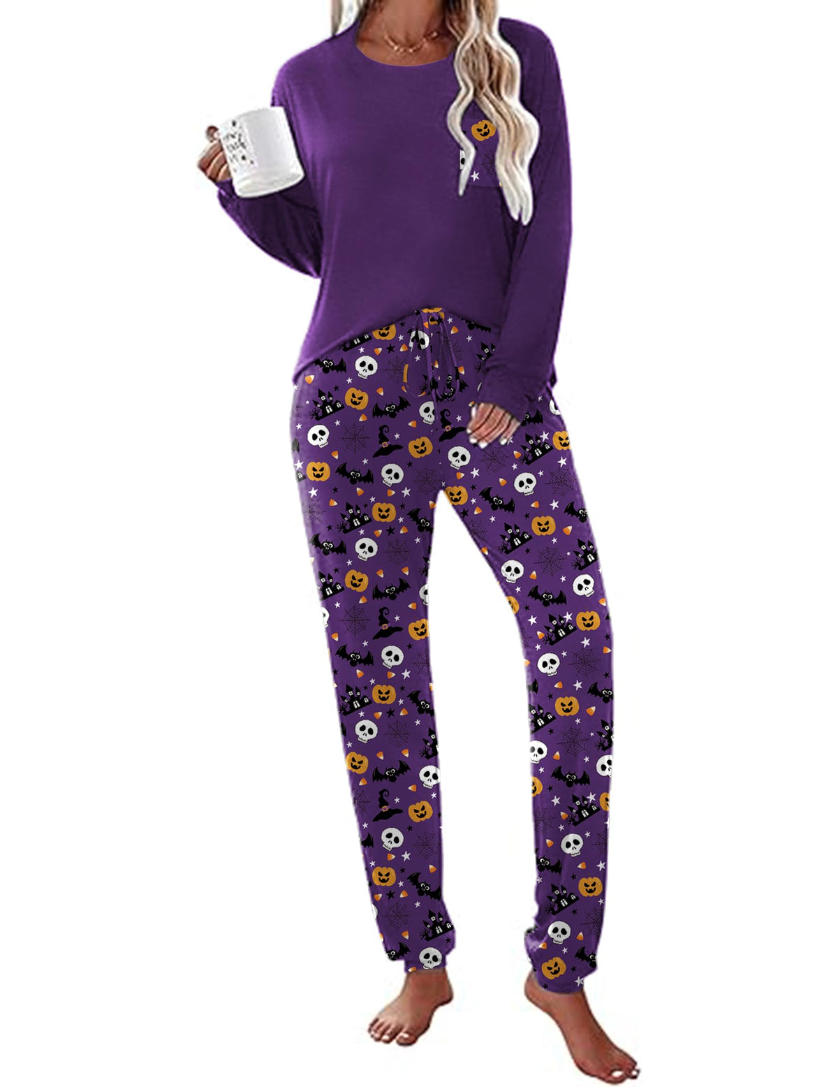 Ekouaer Womens Pajama Sets Long Sleeve Pjs Lounge Sets Joggers with Pockets