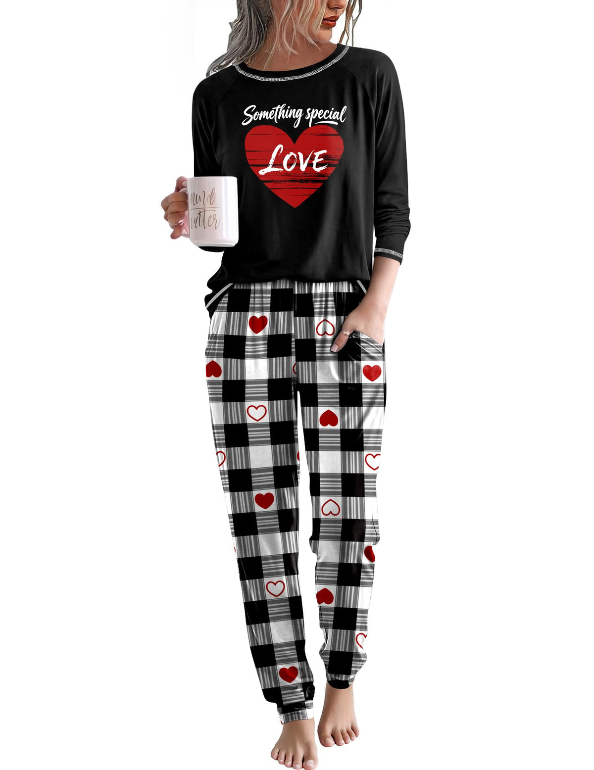 Ekouaer Women Pajama Sets Jogger Sleepwear Printed Lounge Set with Pockets