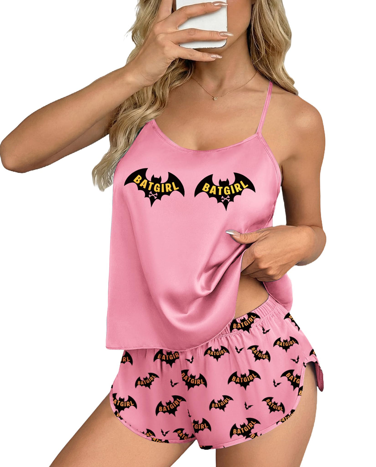 Ekouaer Silk Pajamas Set for Women Satin Backless Lingerie Pjs Cami Top and Shorts Nightwear