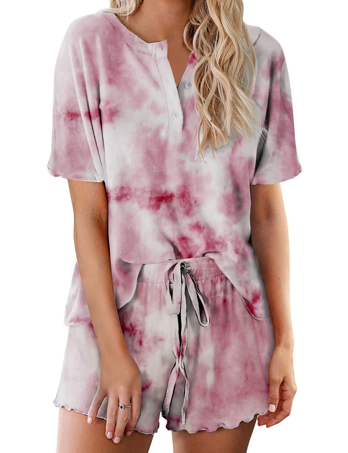 Ekouaer Pajamas Set for Women Short Sleeve Lounge Set 2 Piece Soft Cute Pjs