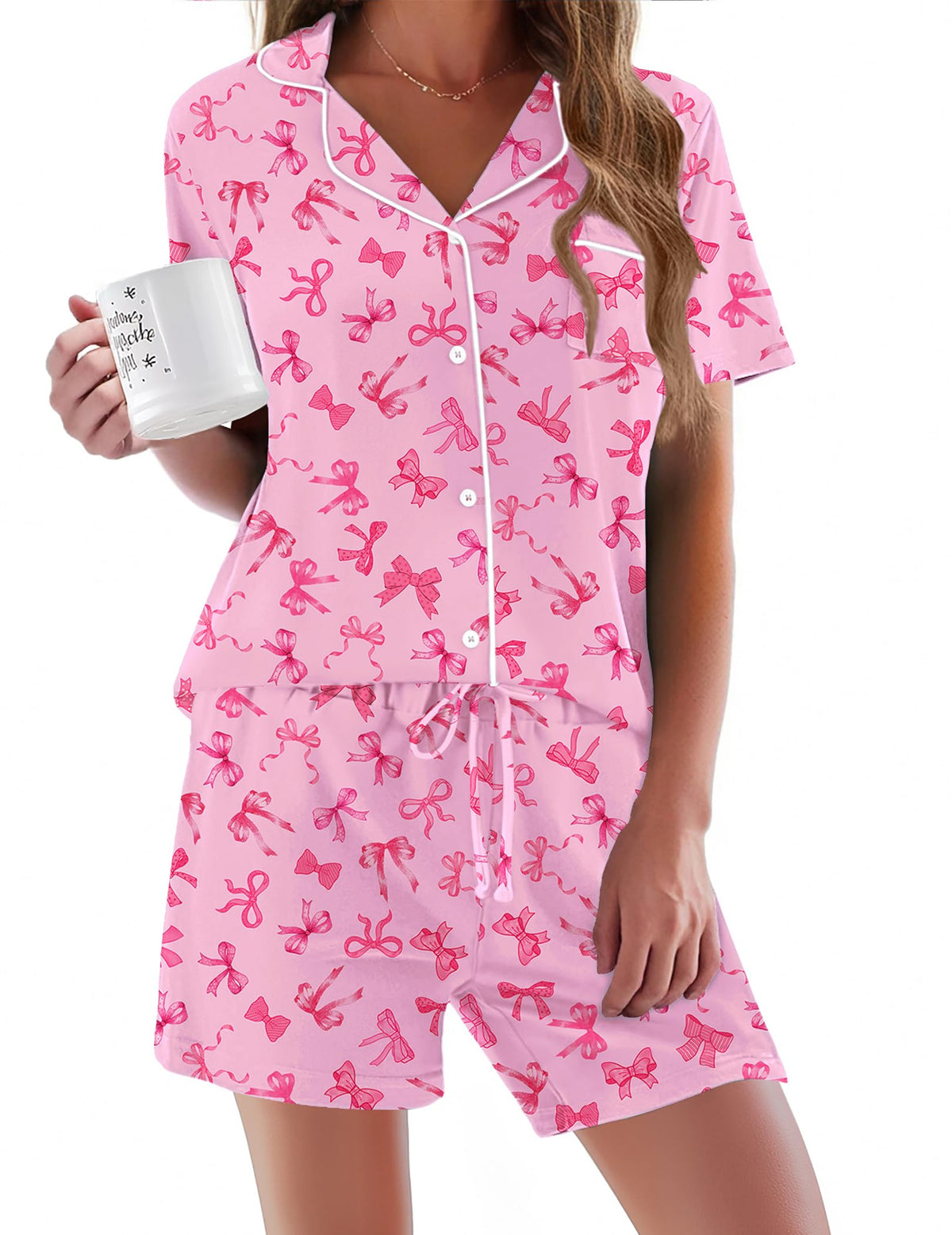 Ekouaer Pajamas Set for Women Short Sleeve Sleepwear Button Down Pj XS-XXXL