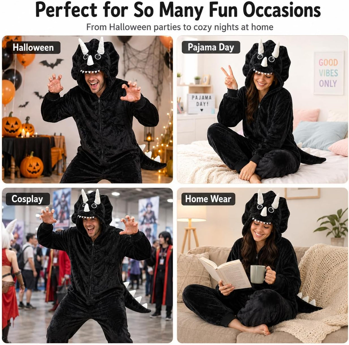Adult Onesie, Animal Halloween Costume, Plush One Piece Pajamas with Hood