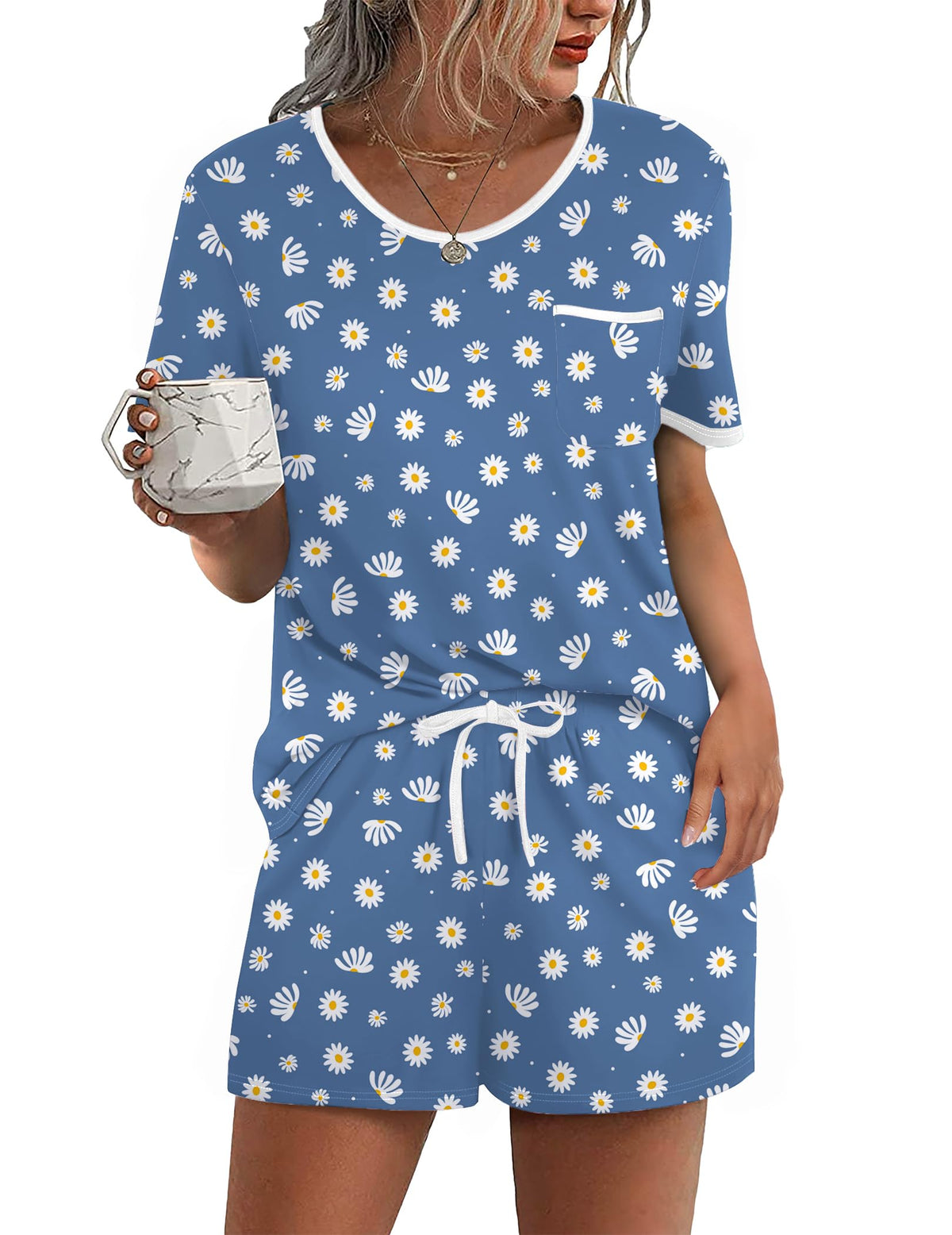 Ekouaer Pajamas for Womens Set 2 Piece Soft Sleepwear, Chest Pocket