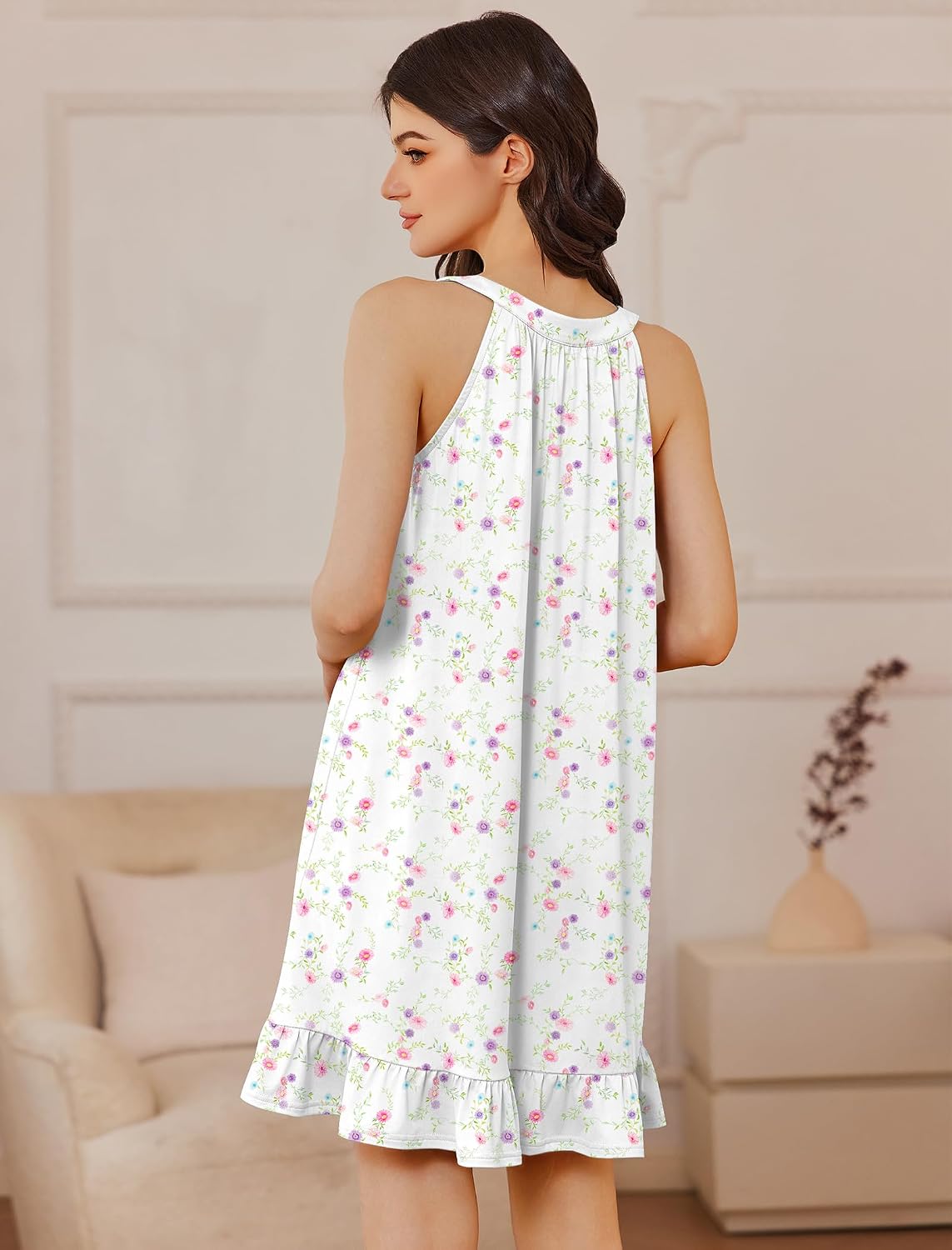 Ekouaer Nightgowns for Women Sleeveless Night Gown V Neck Sleep Shirt