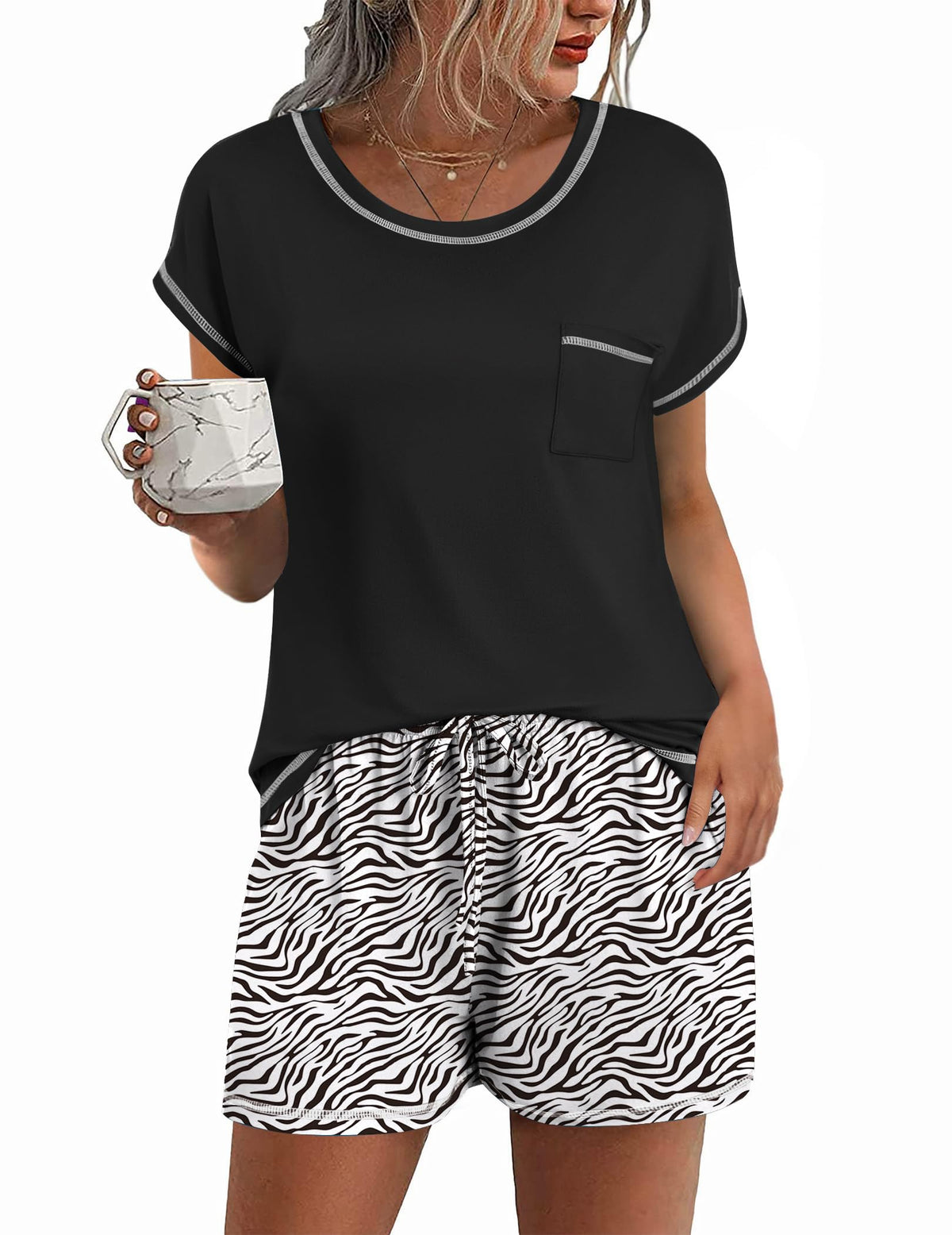 Ekouaer Womens Pajama Sets 2 Piece Pjs Short Sleeve Top and Shorts