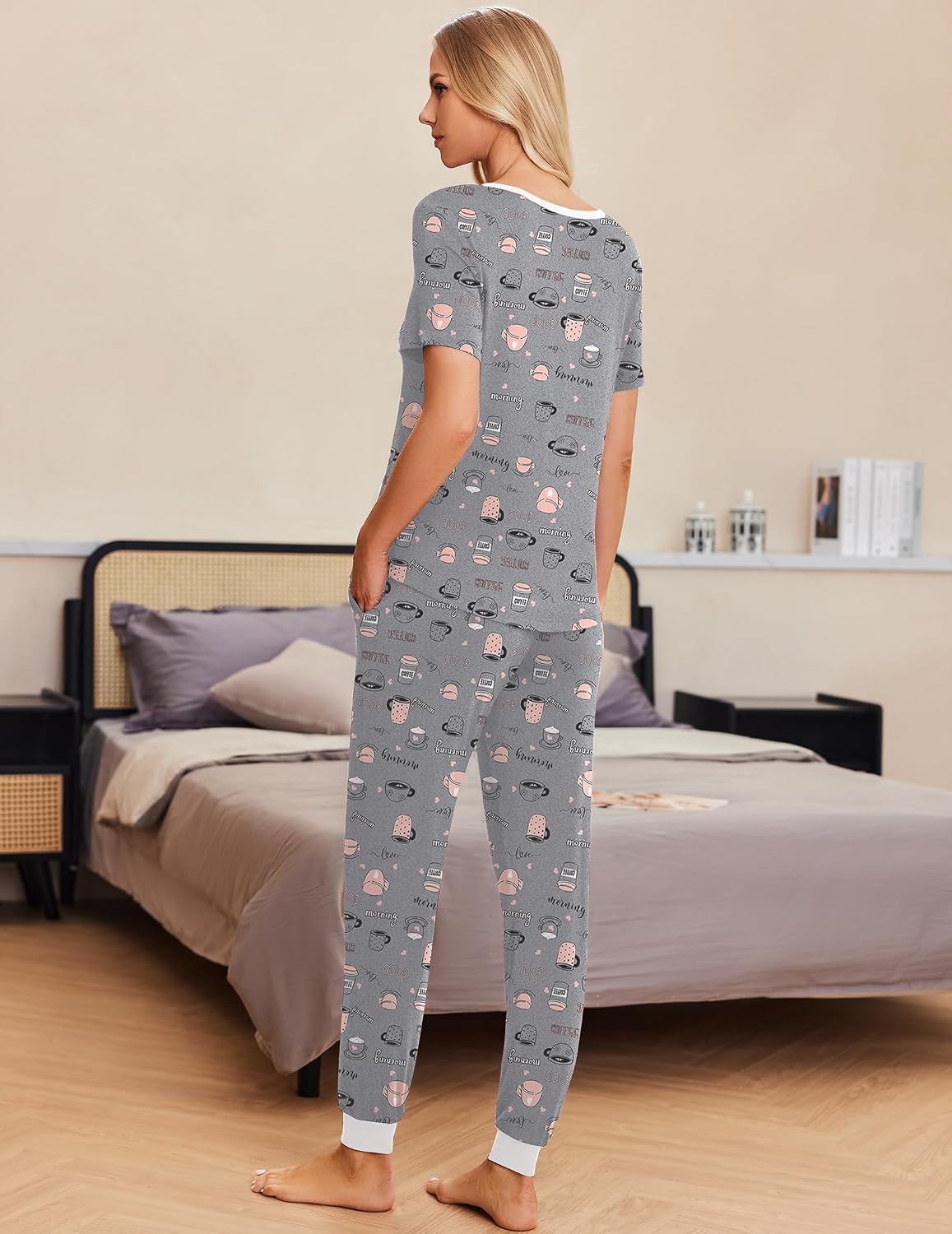 Ekouaer Pajamas for Women Set 2 Piece Short Sleeve Fall Pjs with Pockets