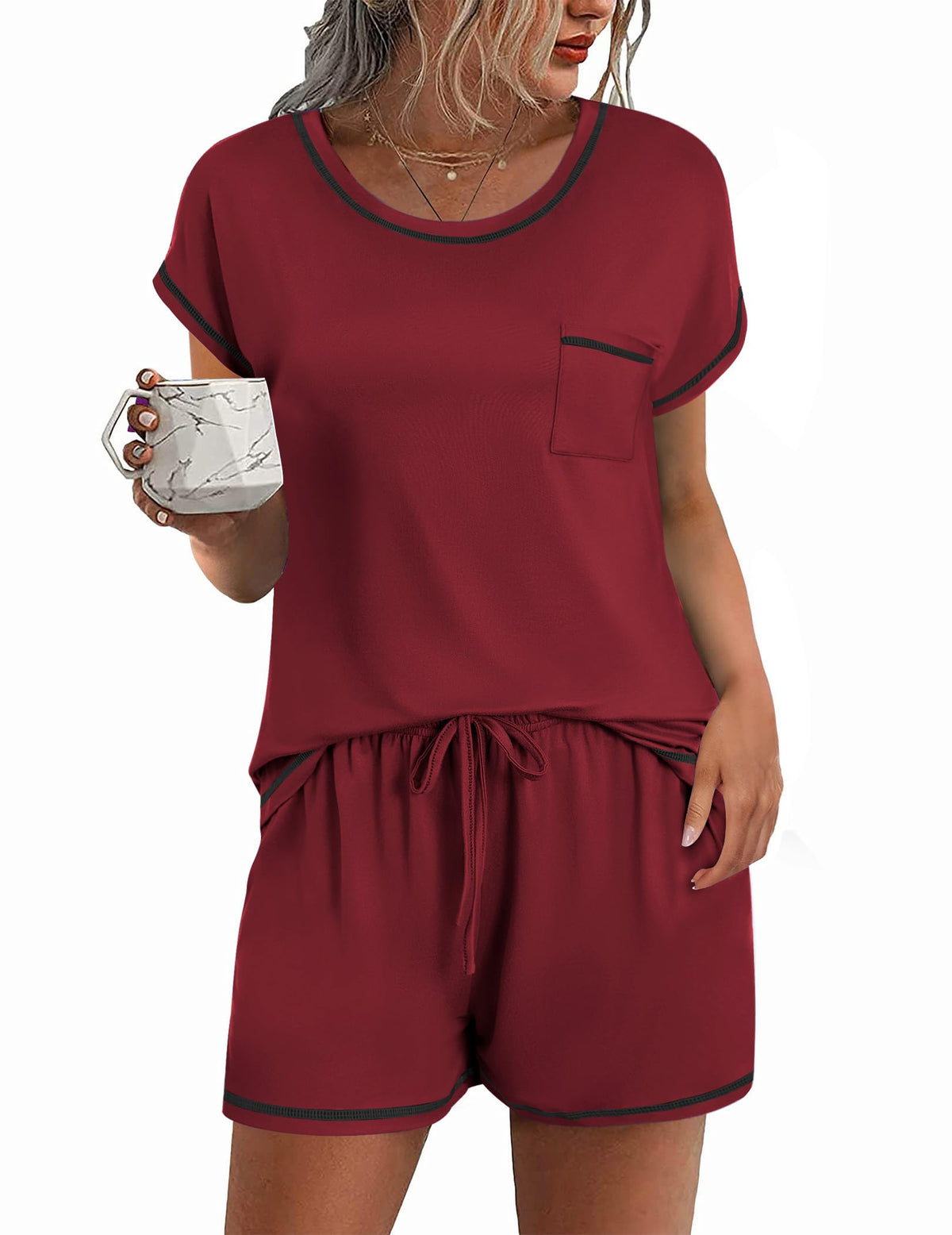 Ekouaer Womens Pajama Sets 2 Piece Pjs Short Sleeve Top and Shorts