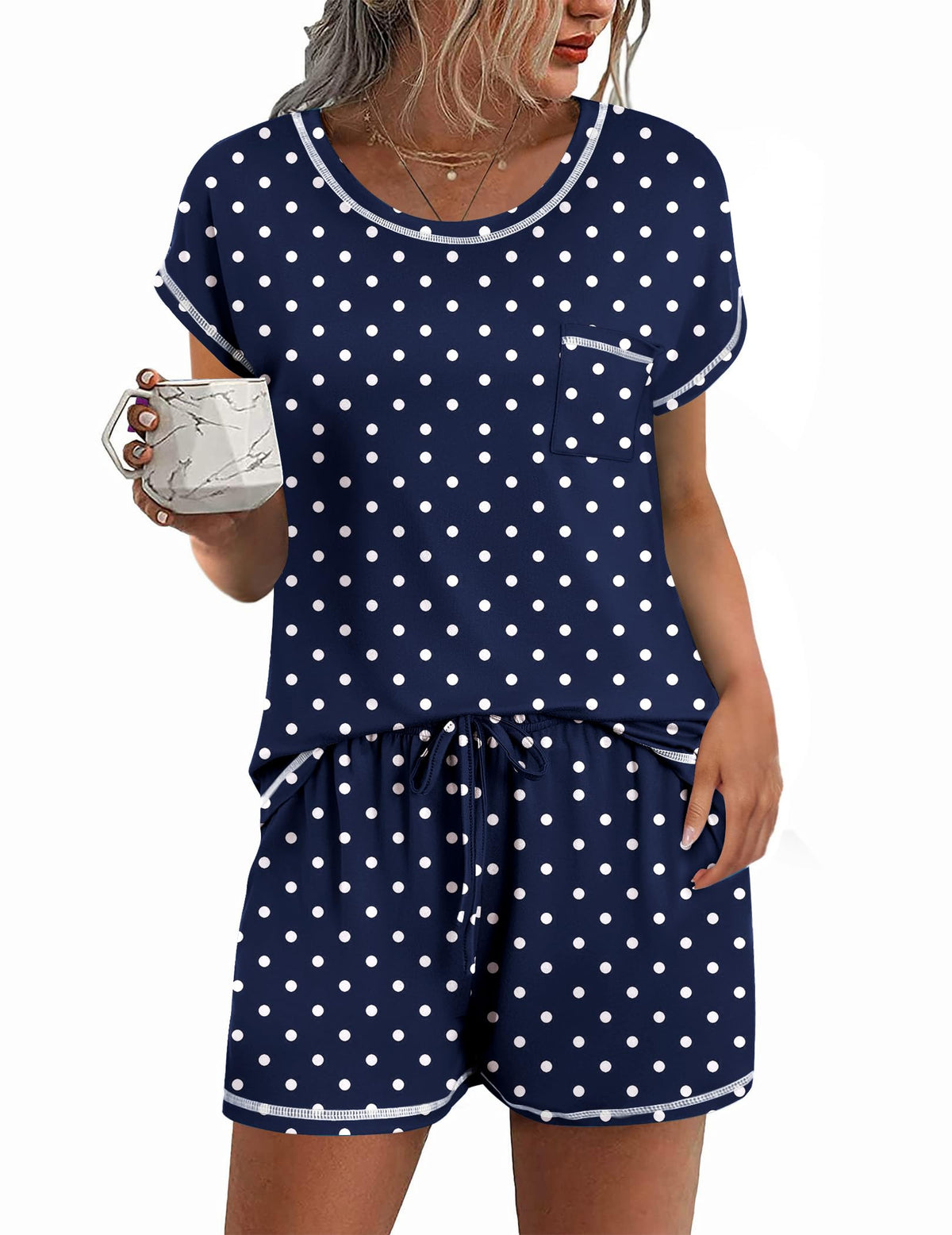Ekouaer Womens Pajama Sets 2 Piece Pjs Short Sleeve Top and Shorts