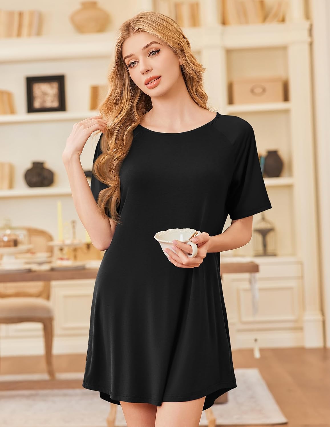 Ekouaer Nightgowns for Women Bamboo Viscose Sleep Shirt Cooling Pajamas