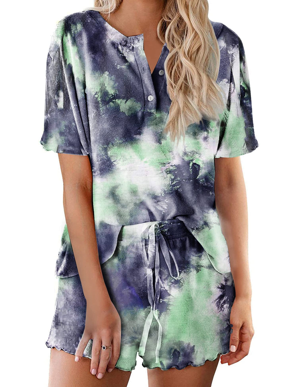 Ekouaer Pajamas Set for Women Short Sleeve Lounge Set 2 Piece Soft Cute Pjs