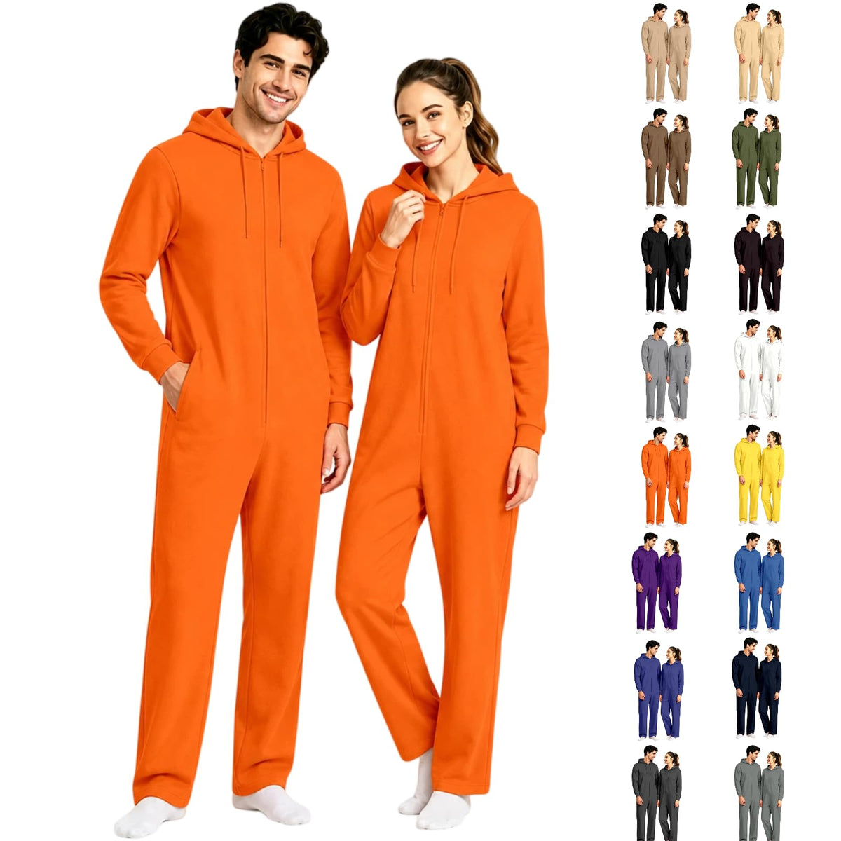 Halloween Onesie Adult 16 Solid Color Zip Up Hooded Couple Pajama Costumes