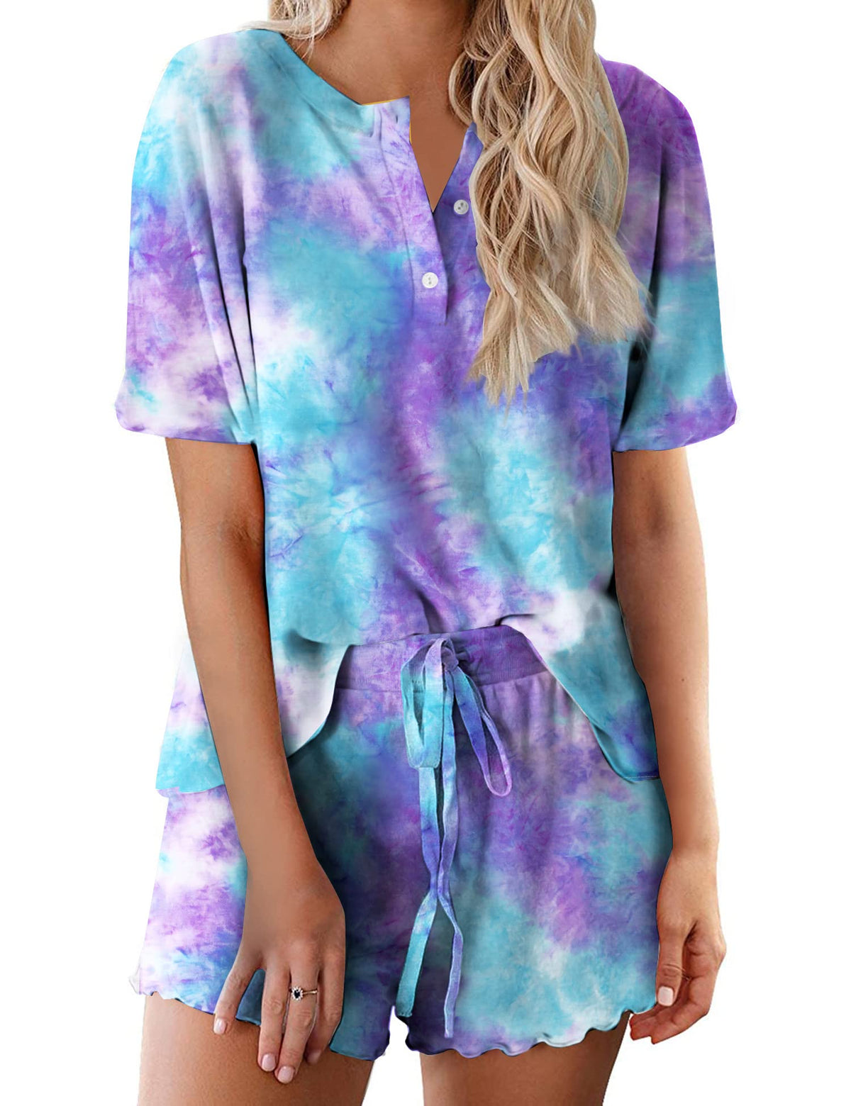 Ekouaer Pajamas Set for Women Short Sleeve Lounge Set 2 Piece Soft Cute Pjs