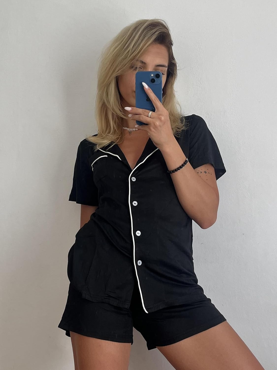 Ekouaer Pajamas Set for Women Short Sleeve Sleepwear Button Down Pj XS-XXXL