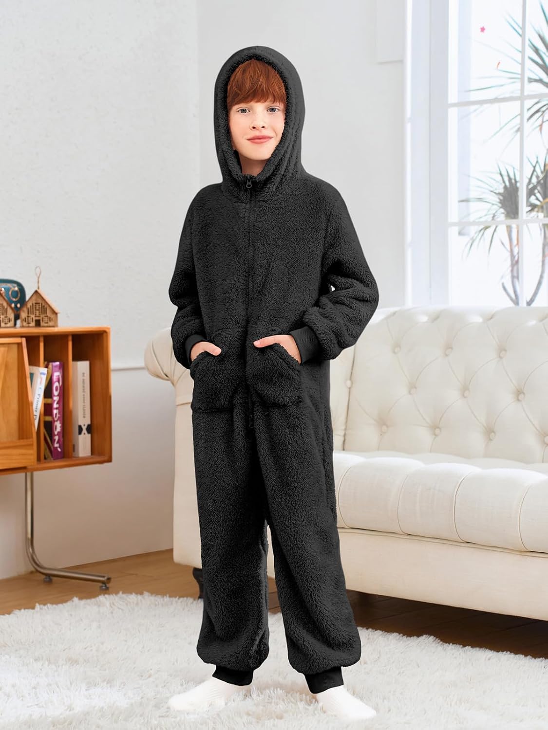 rrhss Boys Fleece Hooded Onesie Pajamas Kid Long Sleeve One Piece Sleepwear