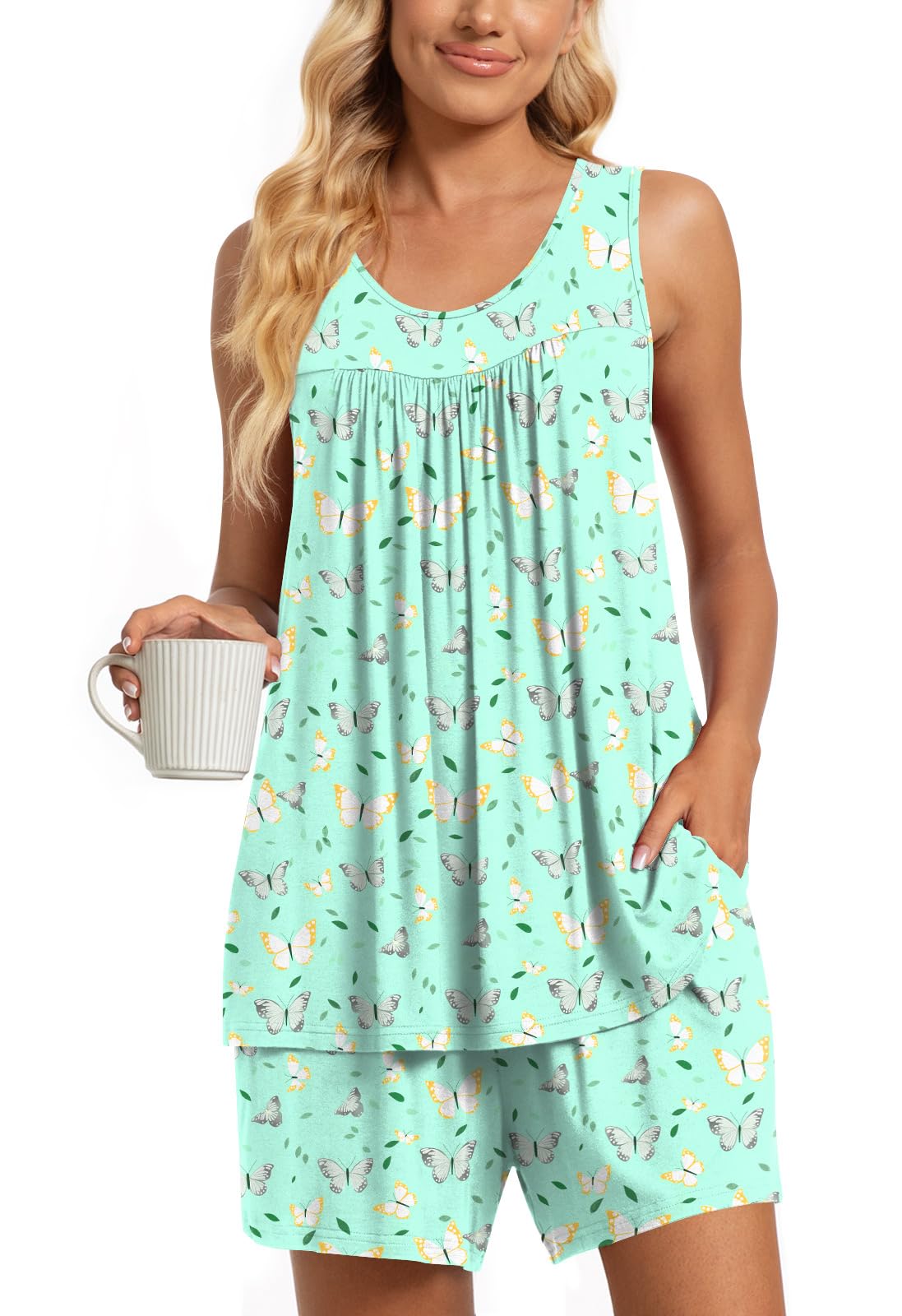 TAOHUADAO 2 Piece Women's Sleeveless Pajama Sets, Lounge Sleepwear Ladies Pjs Sets with Pockets