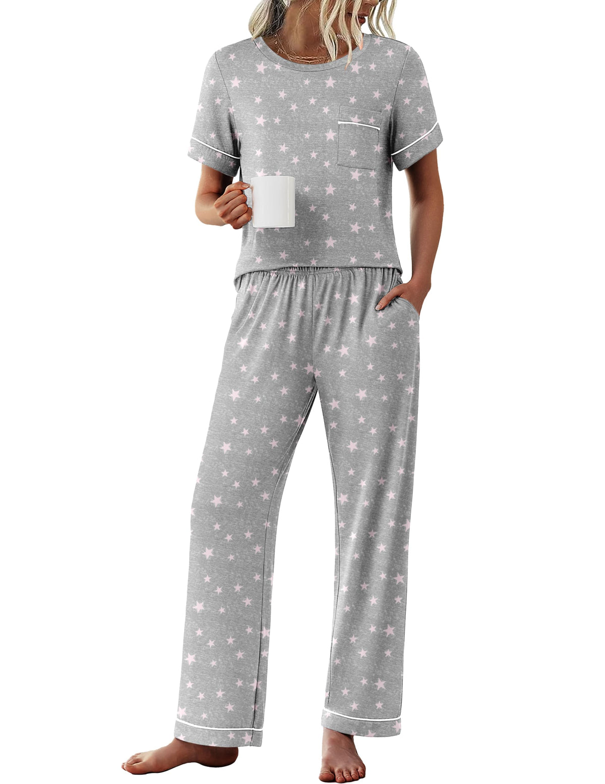 Ekouaer Pajamas for Women Set 2 Piece Sleepwear Comfy Lounge Set S-XXL