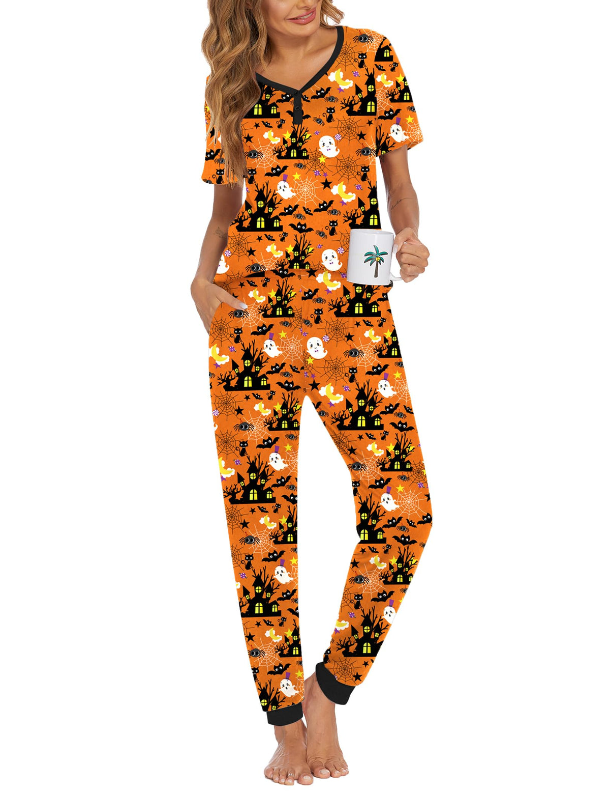 Ekouaer Pajamas for Women Set 2 Piece Short Sleeve Fall Pjs with Pockets