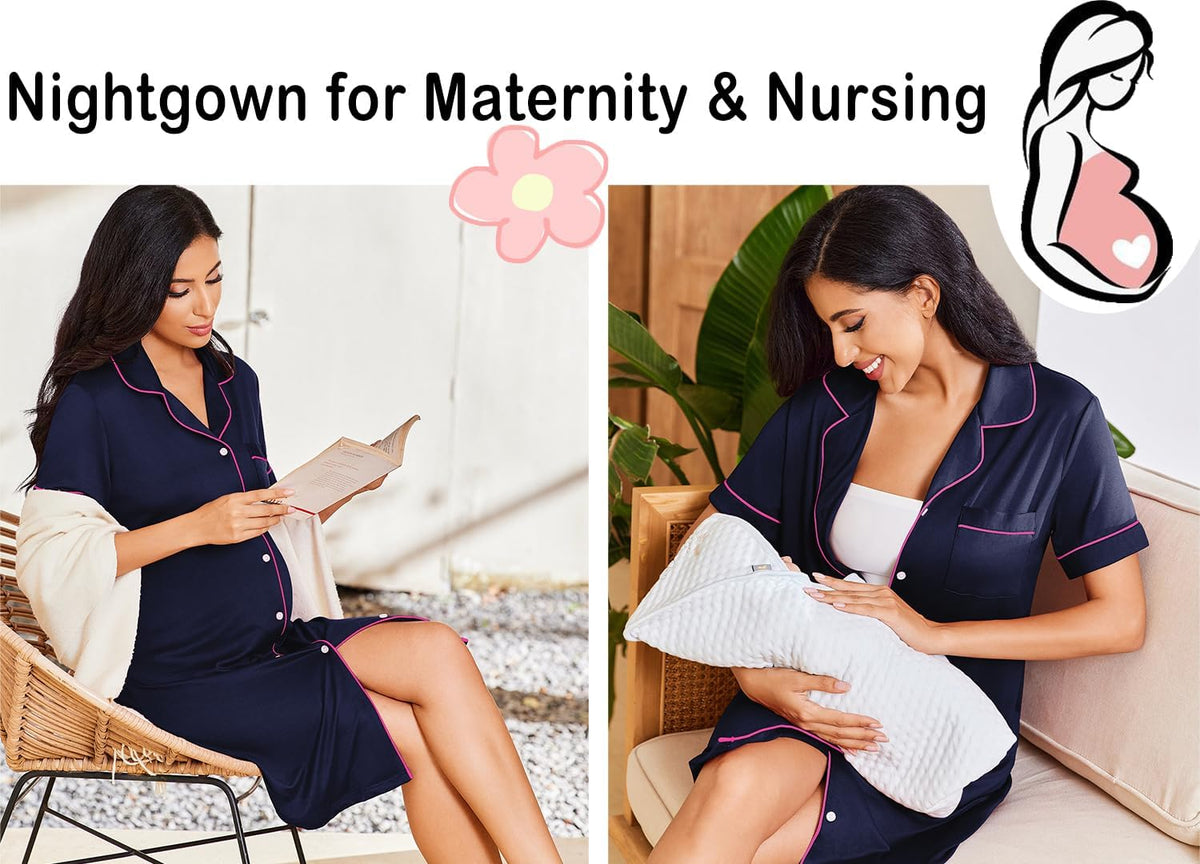 Ekouaer Nightgowns for Women Button Down Night Gowns Short Sleeve Sleepwear