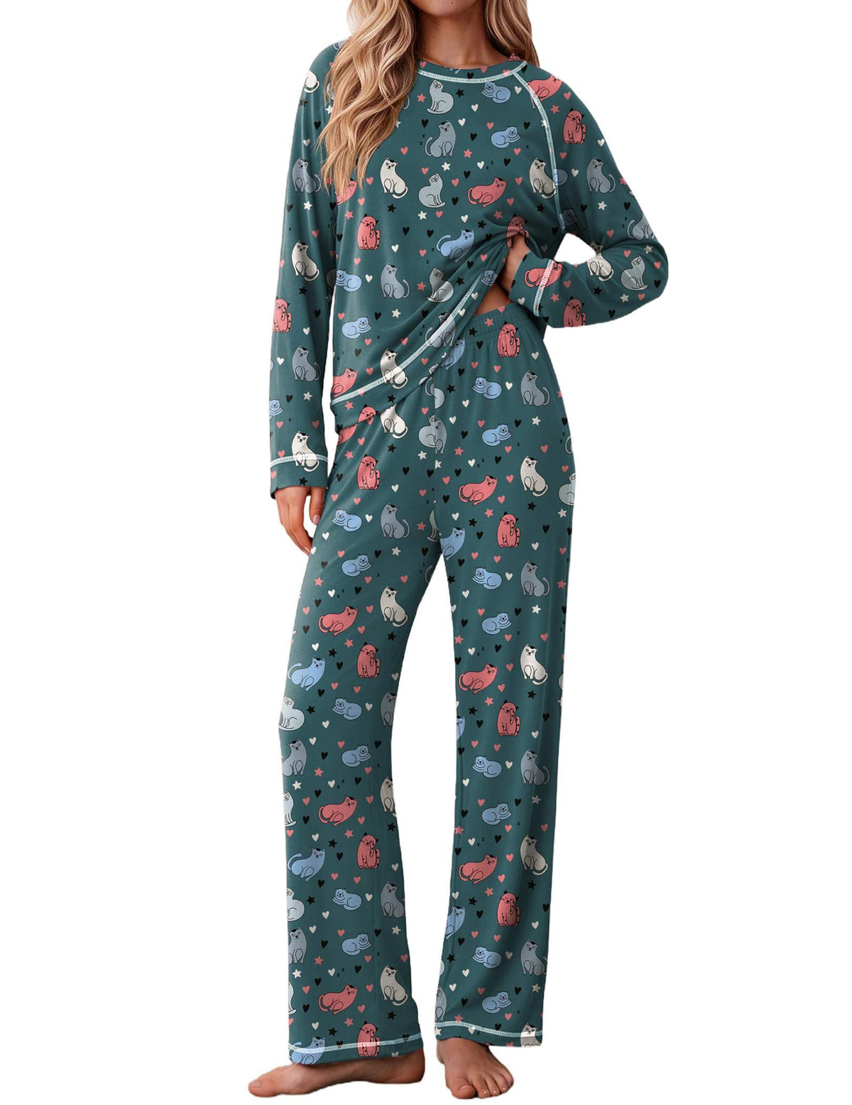 Ekouaer Womens Pajamas Long Sleeve Pjs Soft Loungewear 2 Piece Lounge Sets