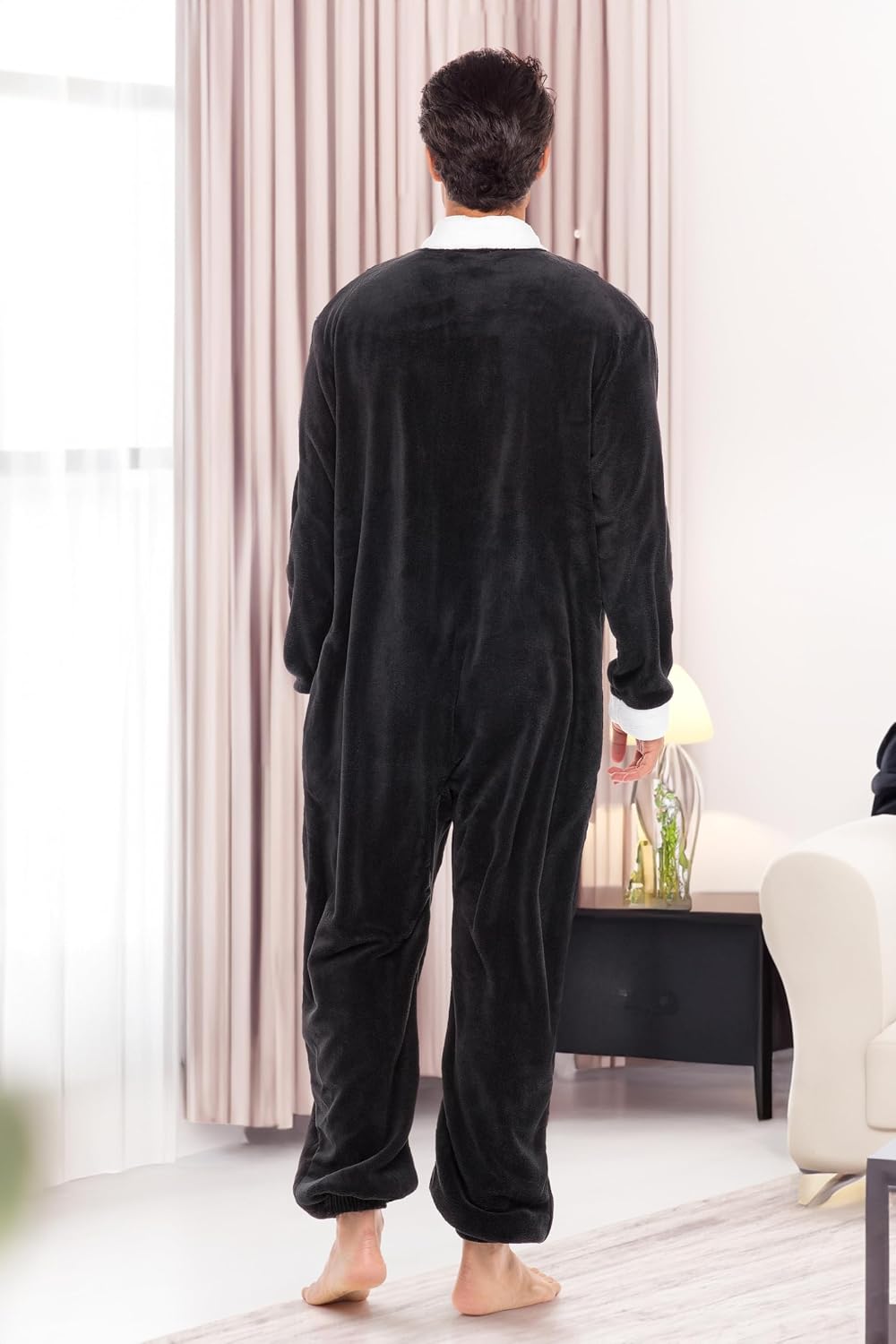Men's Long Sleeve Plush Fleece Hooded Adult Onesie, Footie Pajamas