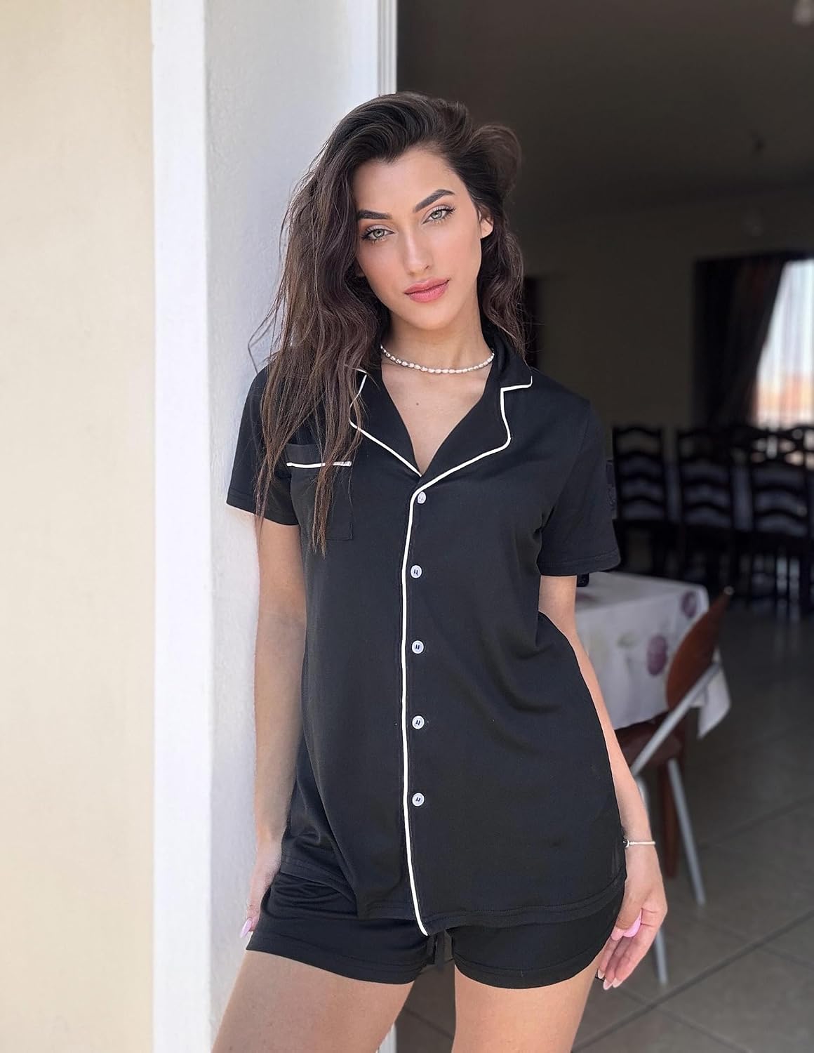 Ekouaer Pajamas Set for Women Short Sleeve Sleepwear Button Down Pj XS-XXXL