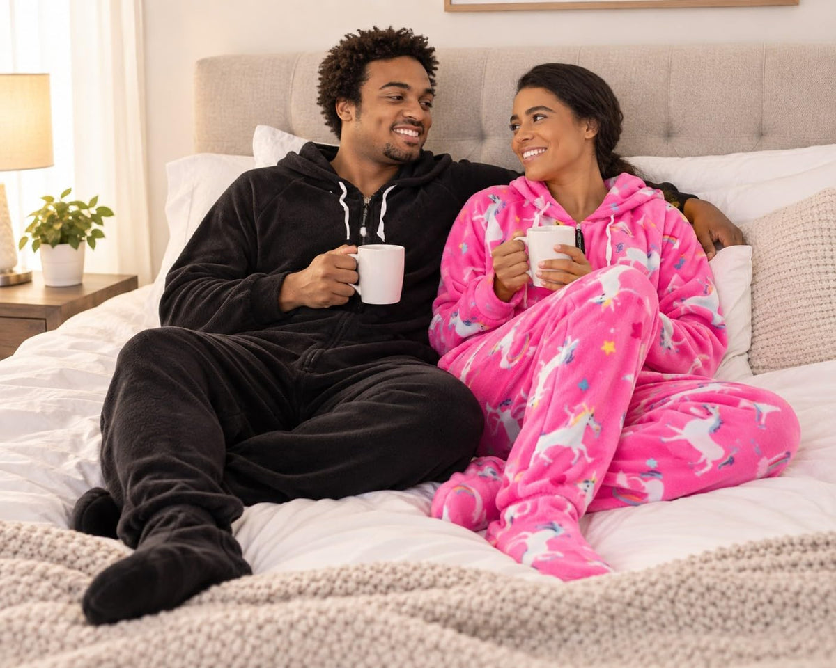 Forever Lazy Adult Onesie Pajamas, Footed Fleece One-Piece Unisex Lounge for Women and Men with Detachable Feet