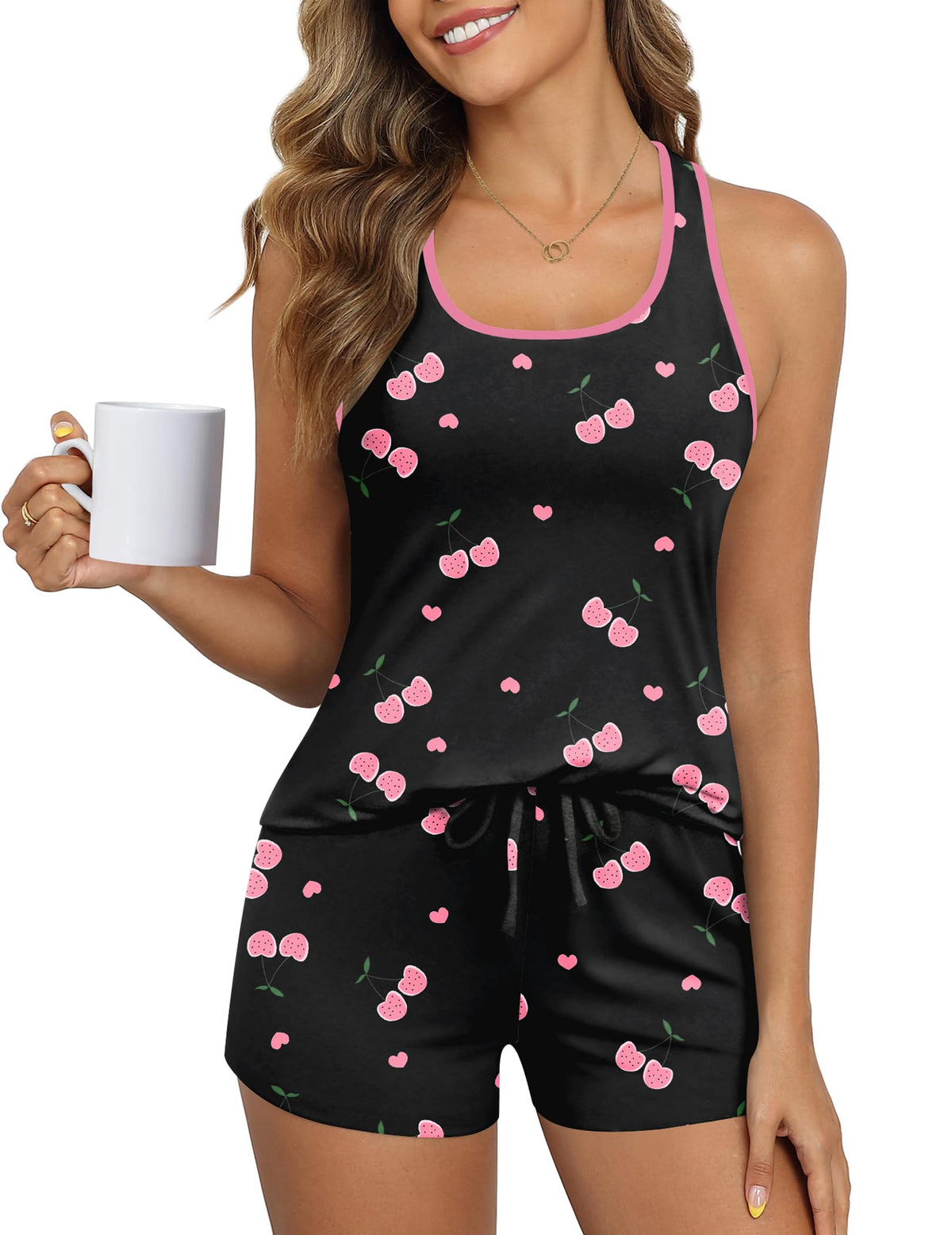 Ekouaer Womens Tank Top Pajama Set Sleeveless Sleepwear Cami and Shorts Pjs