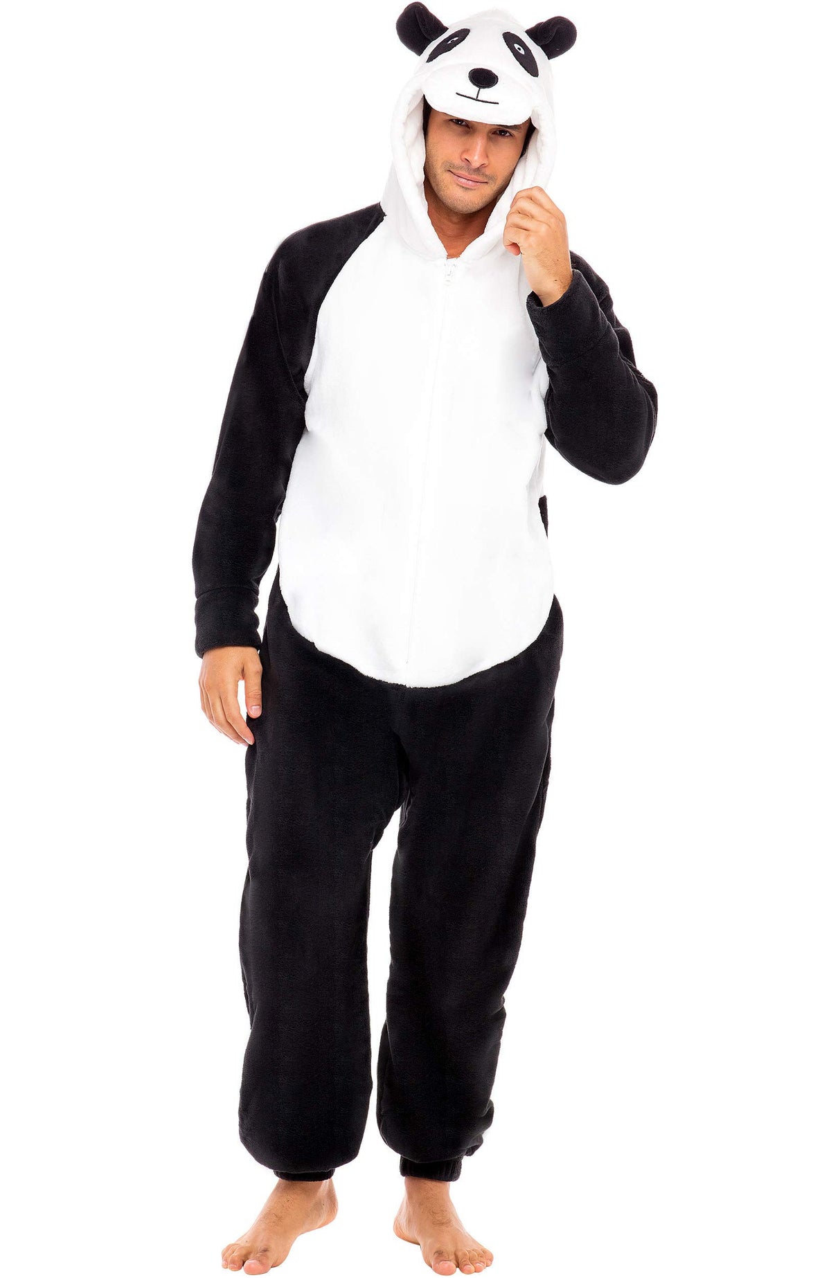 Men's Long Sleeve Plush Fleece Hooded Adult Onesie, Footie Pajamas