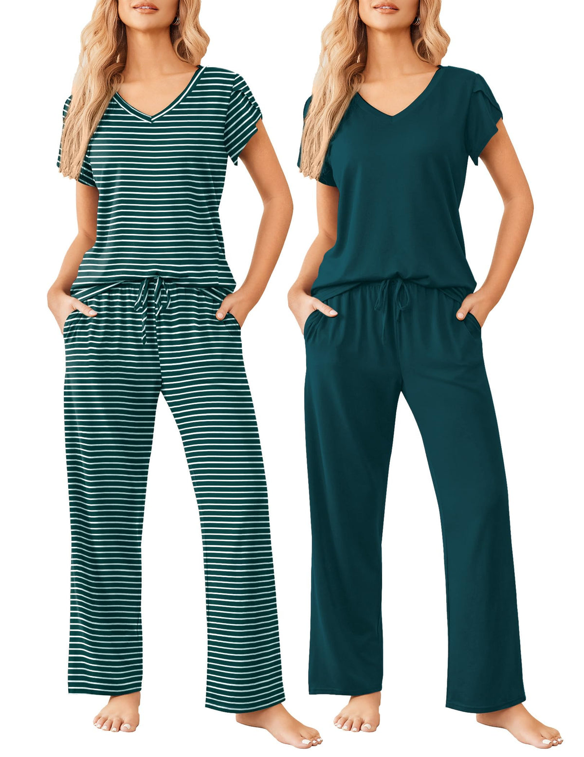 Ekouaer 2 Pack Womens Pajama Set Short Sleeve Sleepwear Soft Pjs Lounge Set